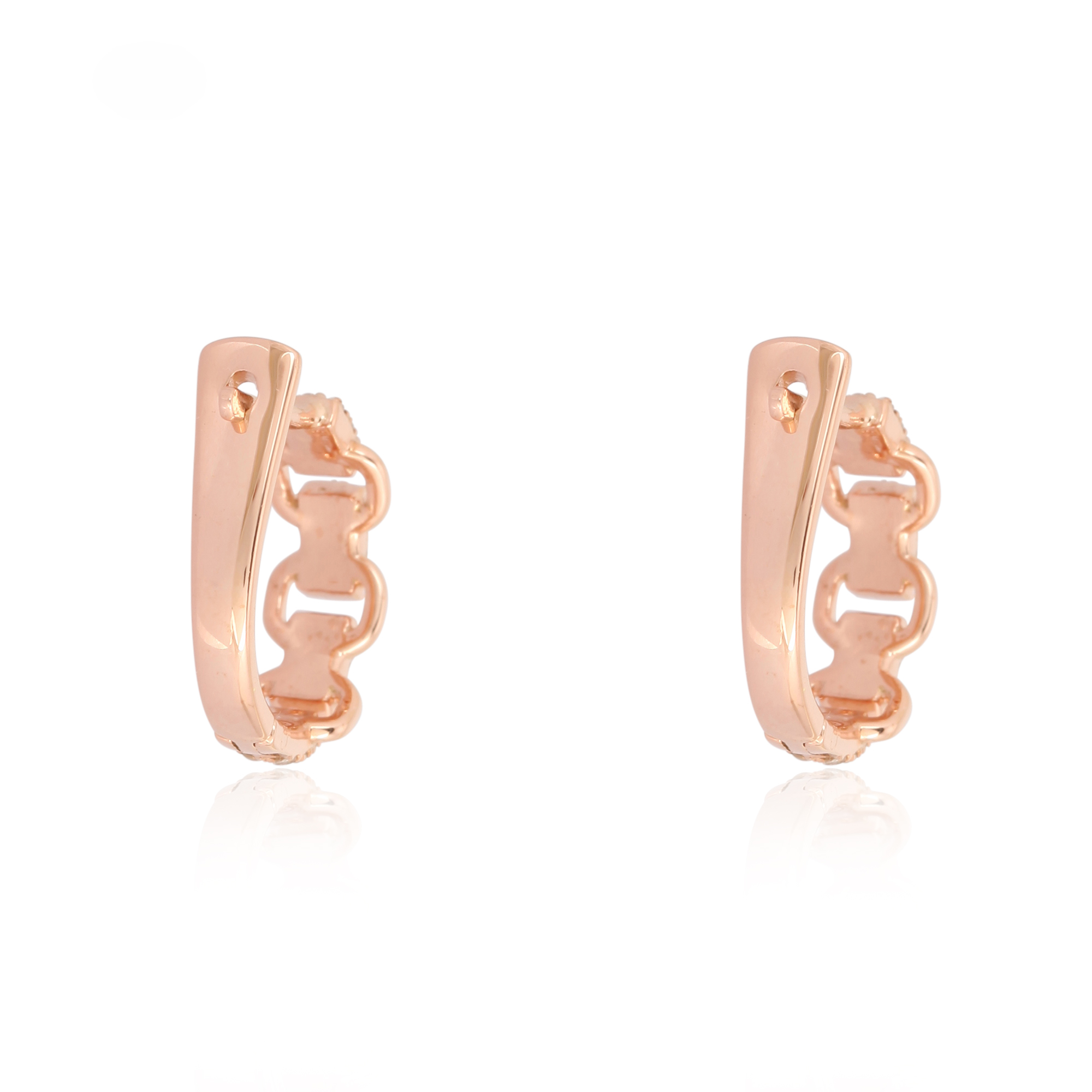 Rose Gold Diamond Link Hoop Earrings