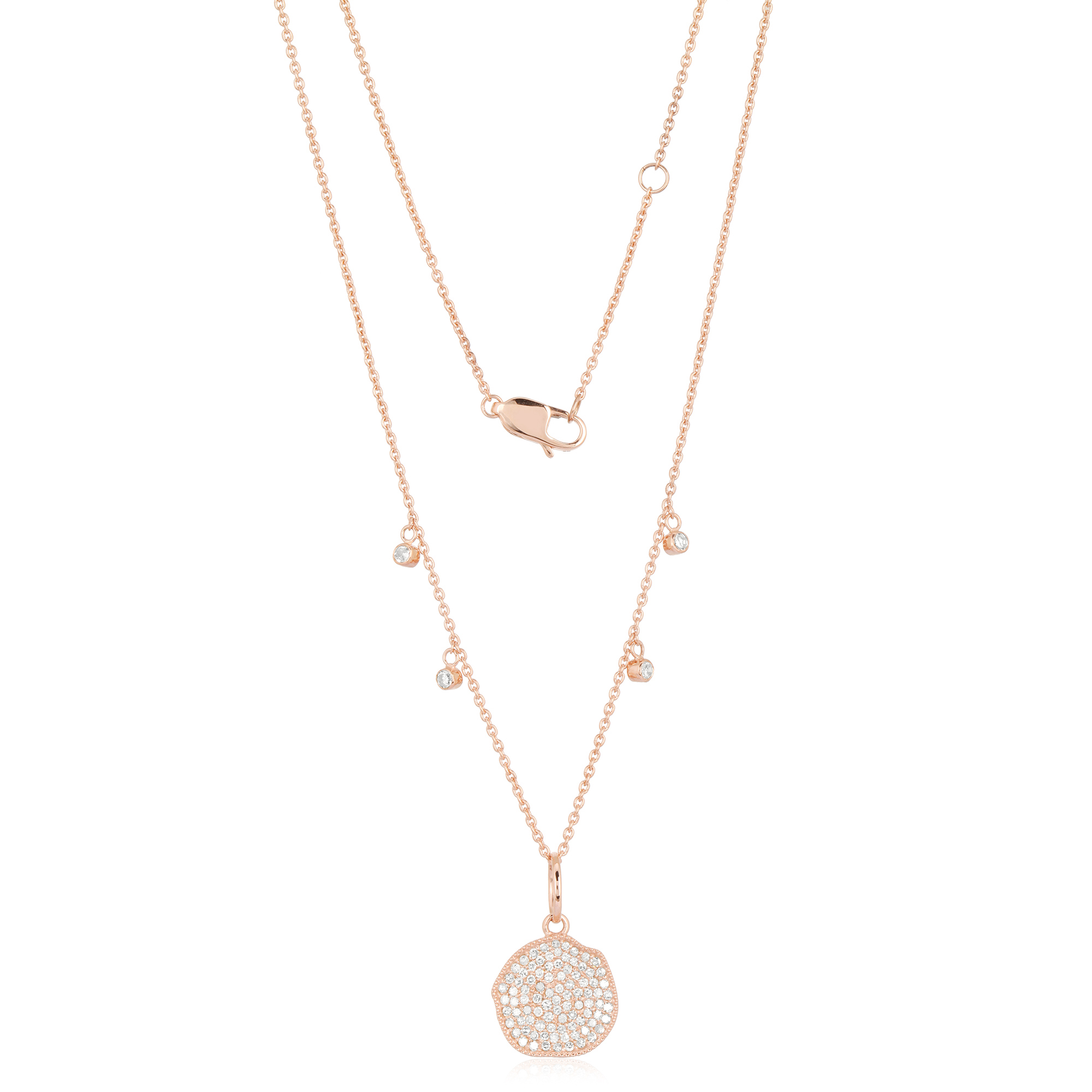 Rose Gold Disc with Charms Diamond necklace
