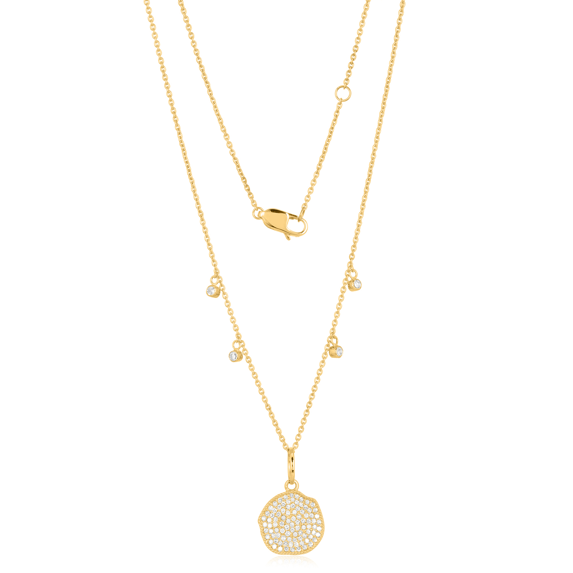 Yellow Gold Disc with Charms Diamond necklace
