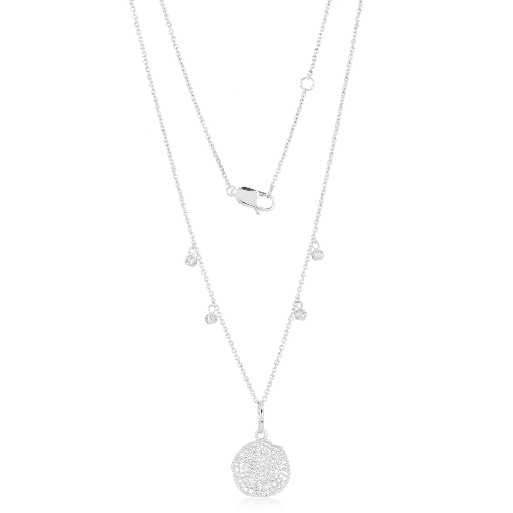 White Gold Disc with Charms Diamond necklace