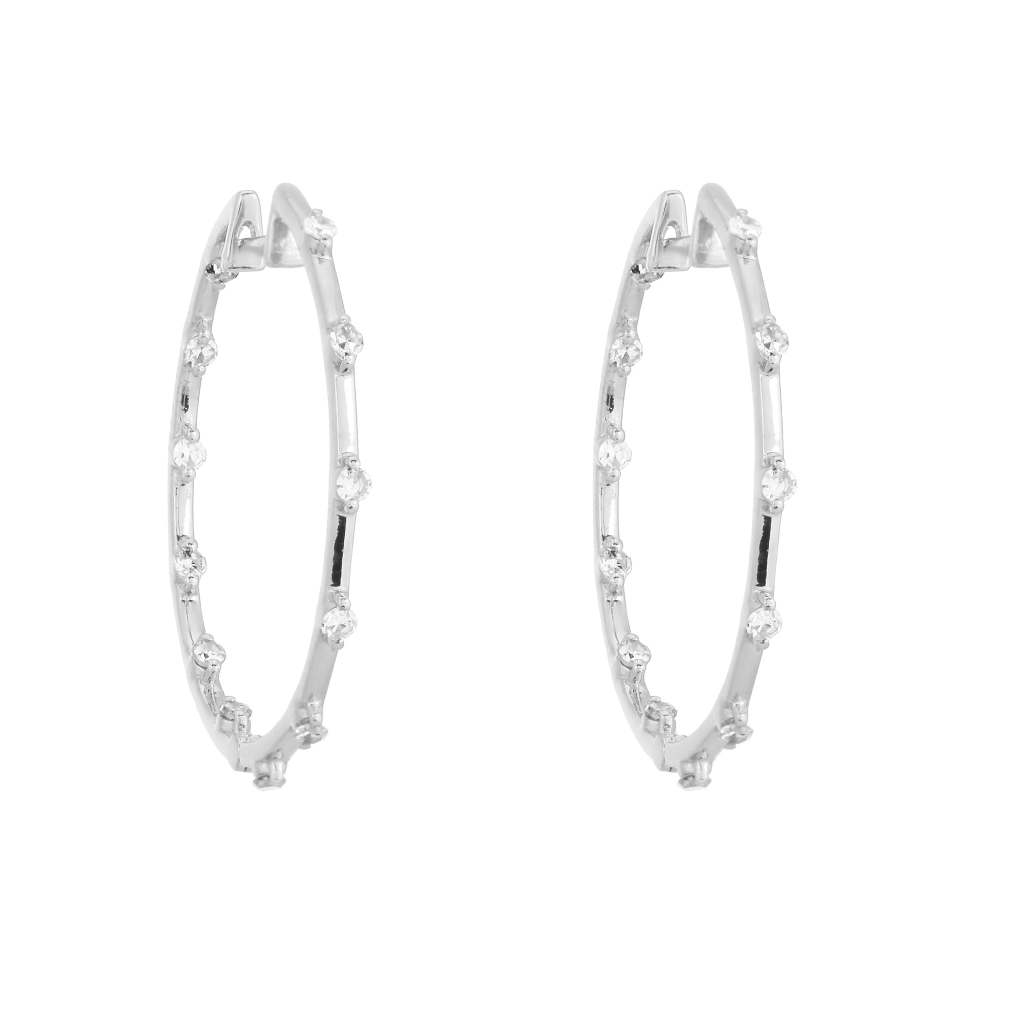 White Gold Sprinkling Diamond Hoop Earrings