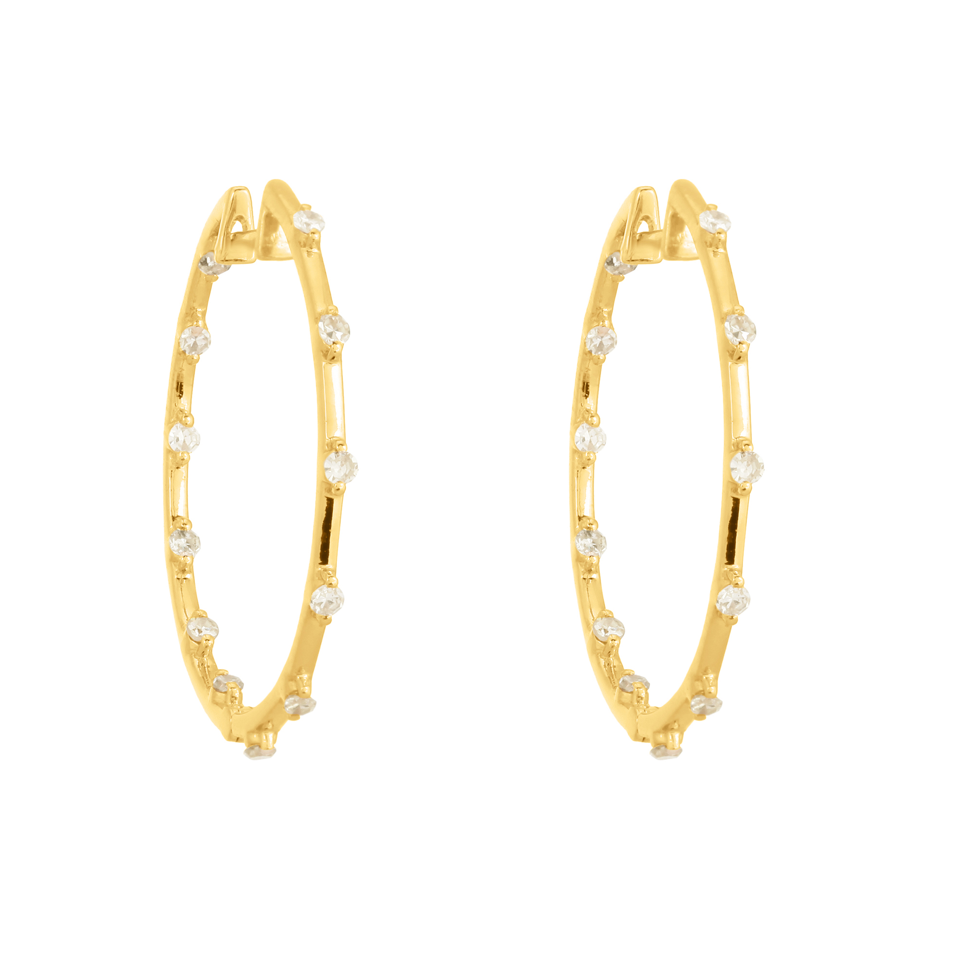 Yellow Gold Sprinkling Diamond Hoop Earrings
