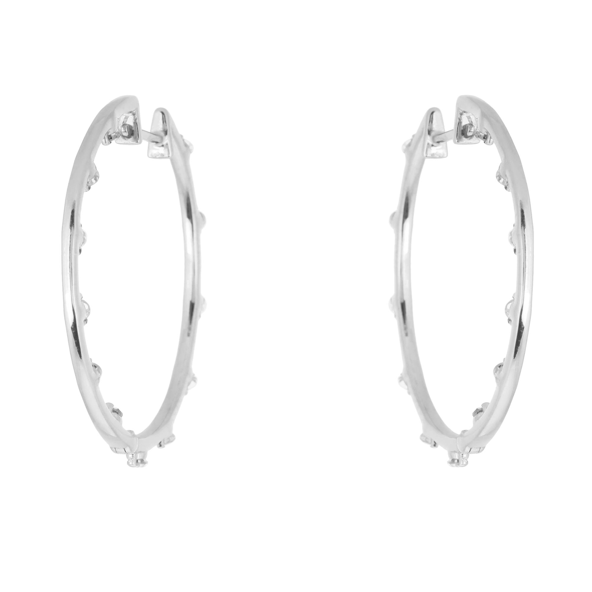 White Gold Sprinkling Diamond Hoop Earrings