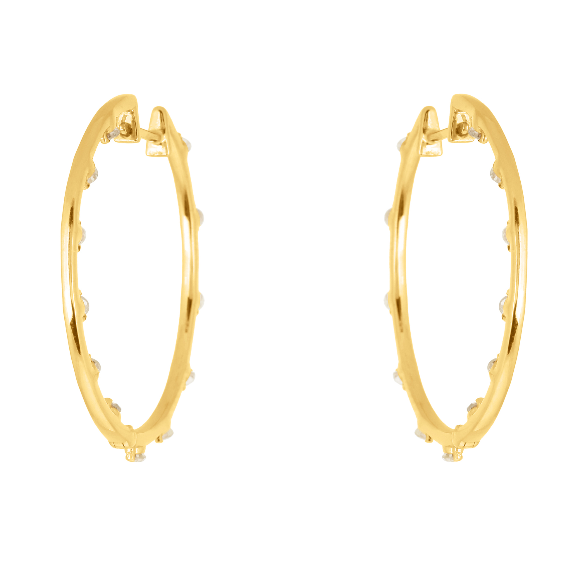 Yellow Gold Sprinkling Diamond Hoop Earrings