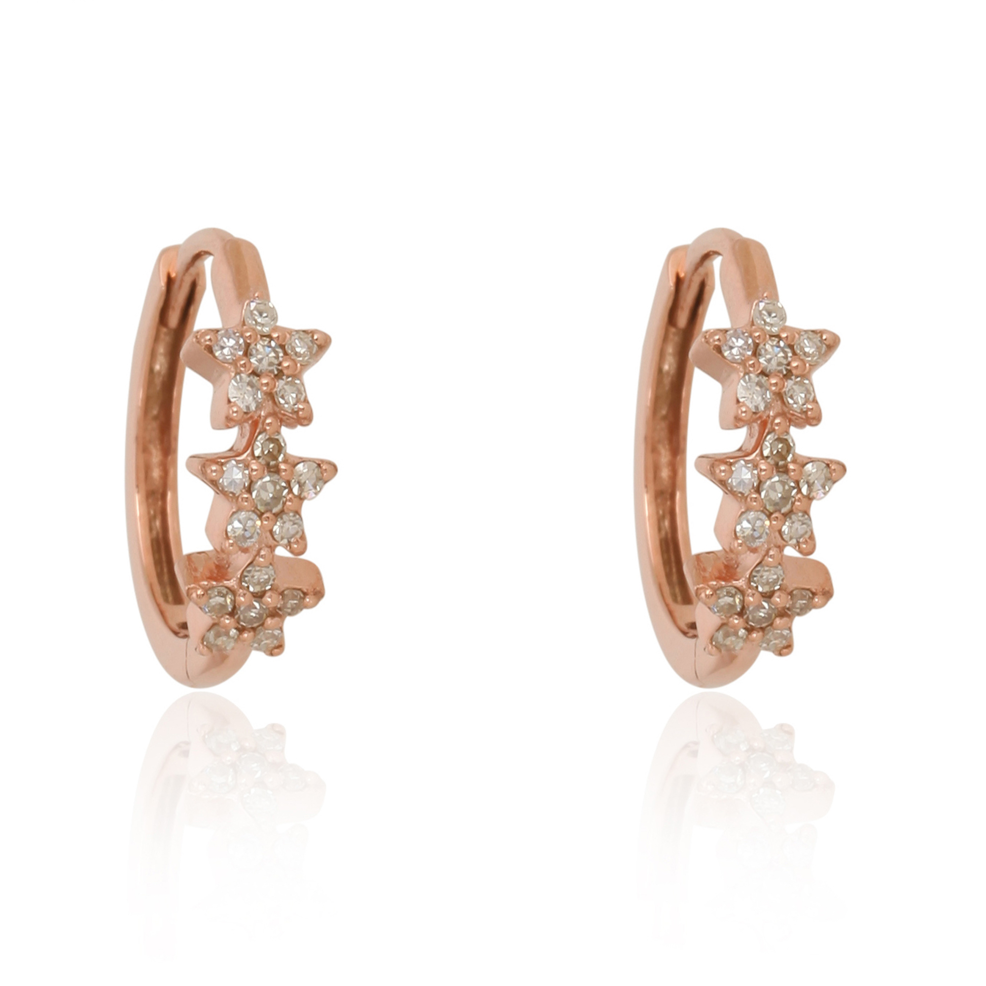 Rose Gold Tri Star Diamond Huggie Hoop Earrings