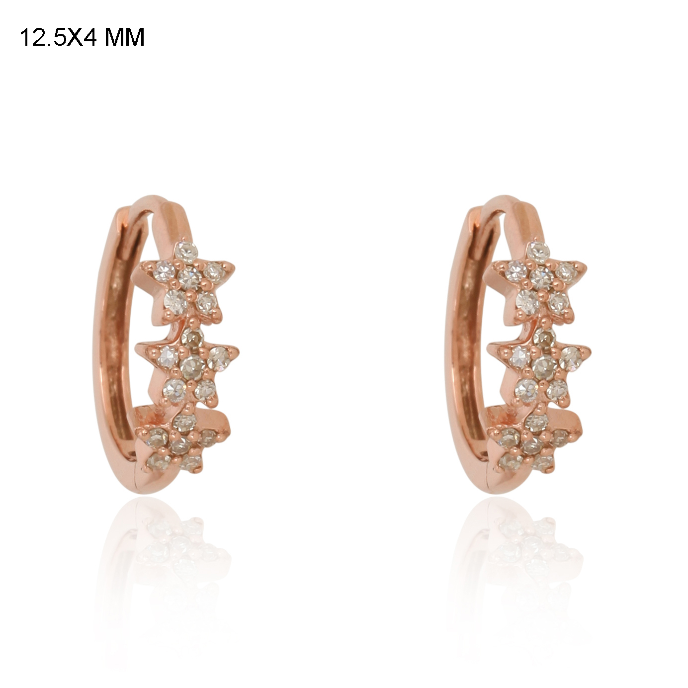 Sterling Silver Tri Star Diamond Huggie Hoop Earrings