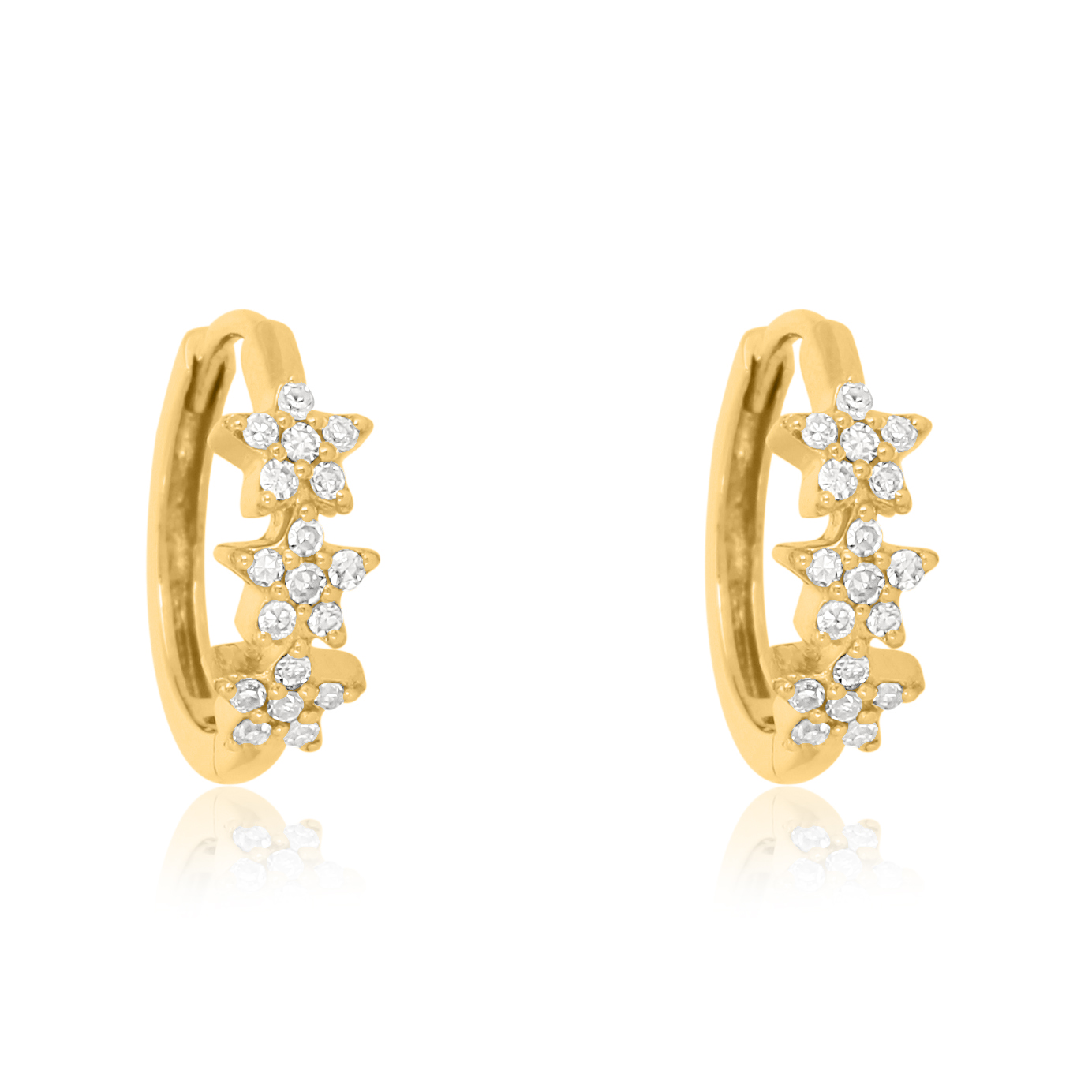 Yellow Gold Tri Star Diamond Huggie Hoop Earrings