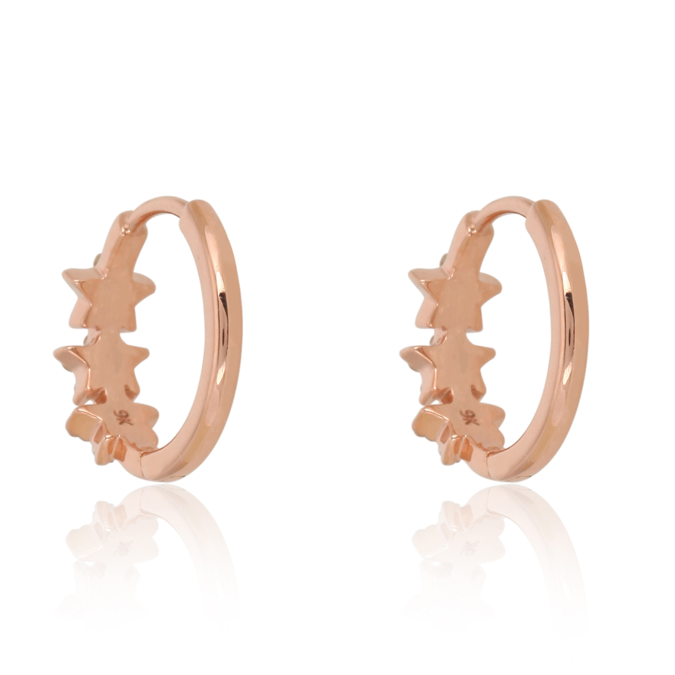 Rose Gold Tri Star Diamond Huggie Hoop Earrings