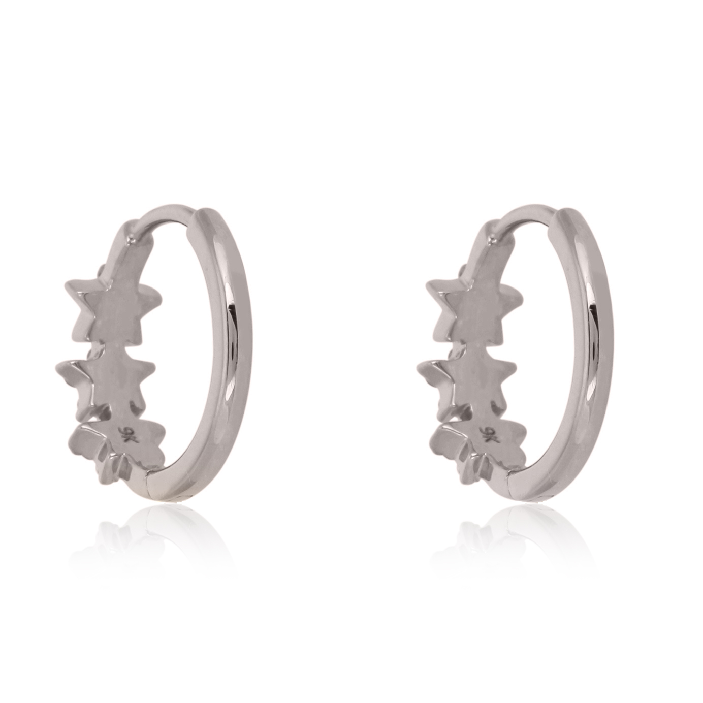 Sterling Silver Tri Star Diamond Huggie Hoop Earrings