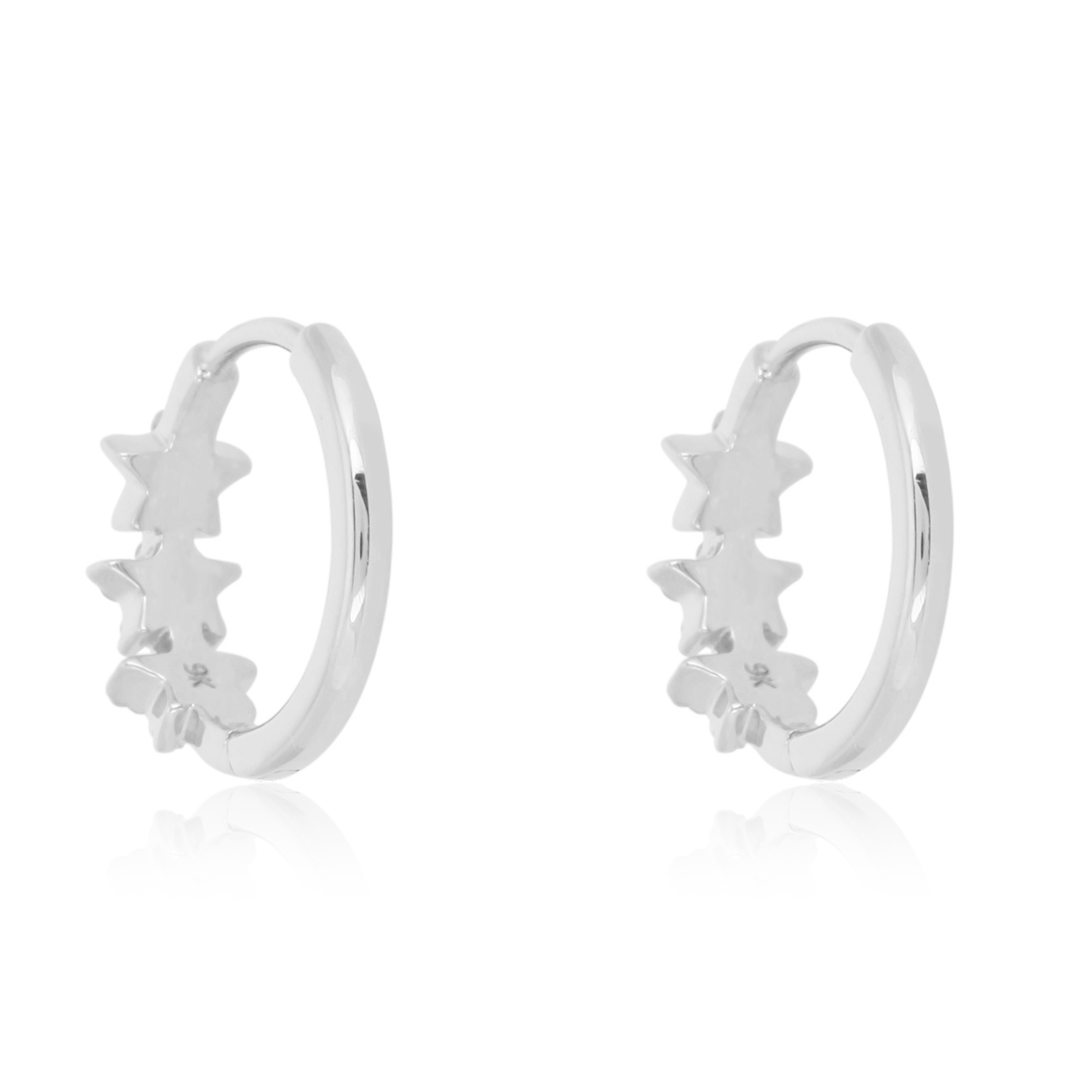 White Gold Tri Star Diamond Huggie Hoop Earrings