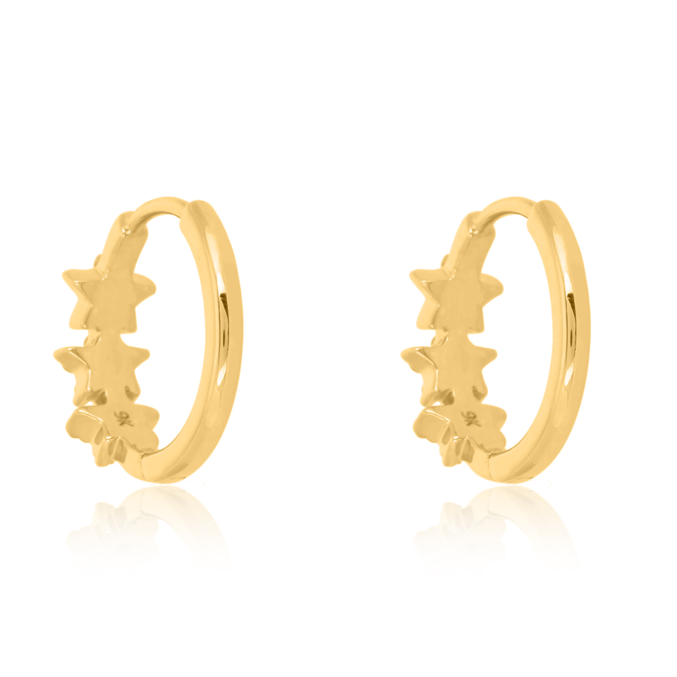 Yellow Gold Tri Star Diamond Huggie Hoop Earrings