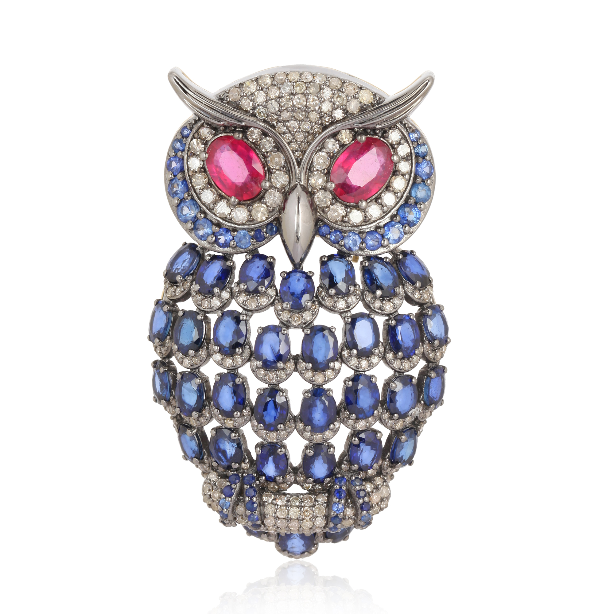 Sterling Silver Colorstone Owl BroochPendent
