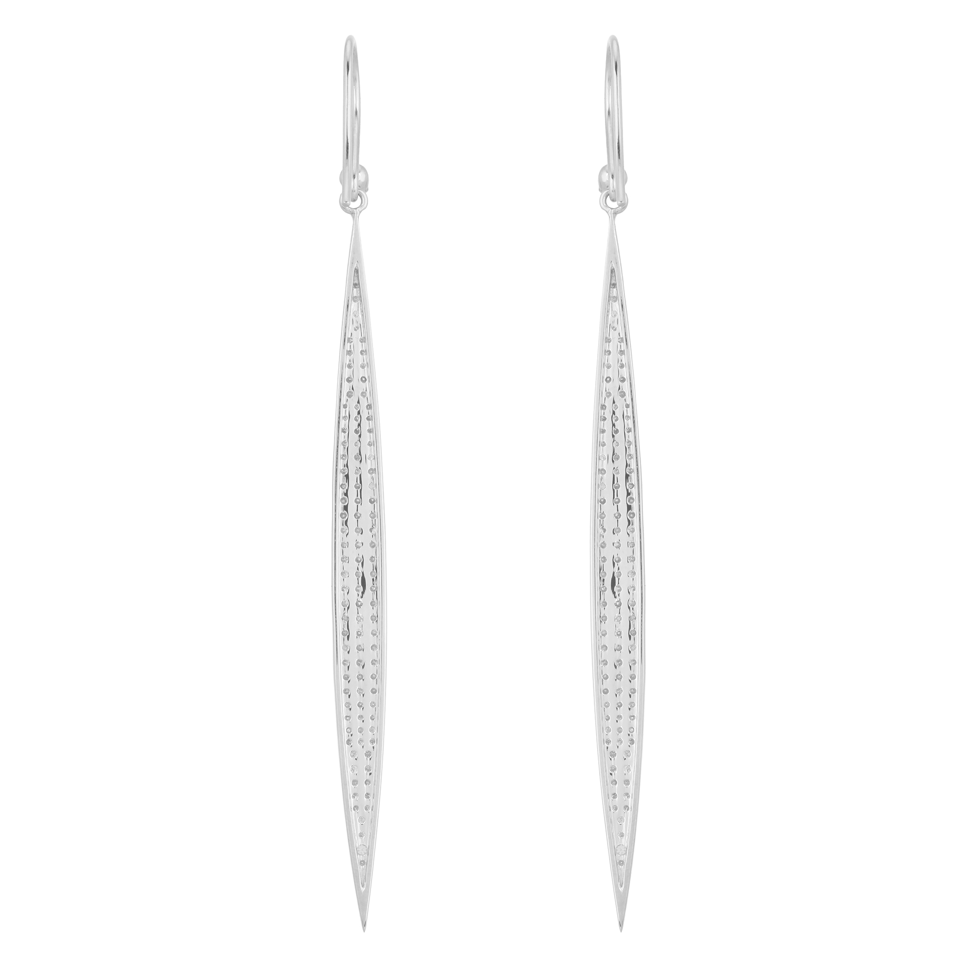 White Gold DIamond Bar Fish Hook Earrings