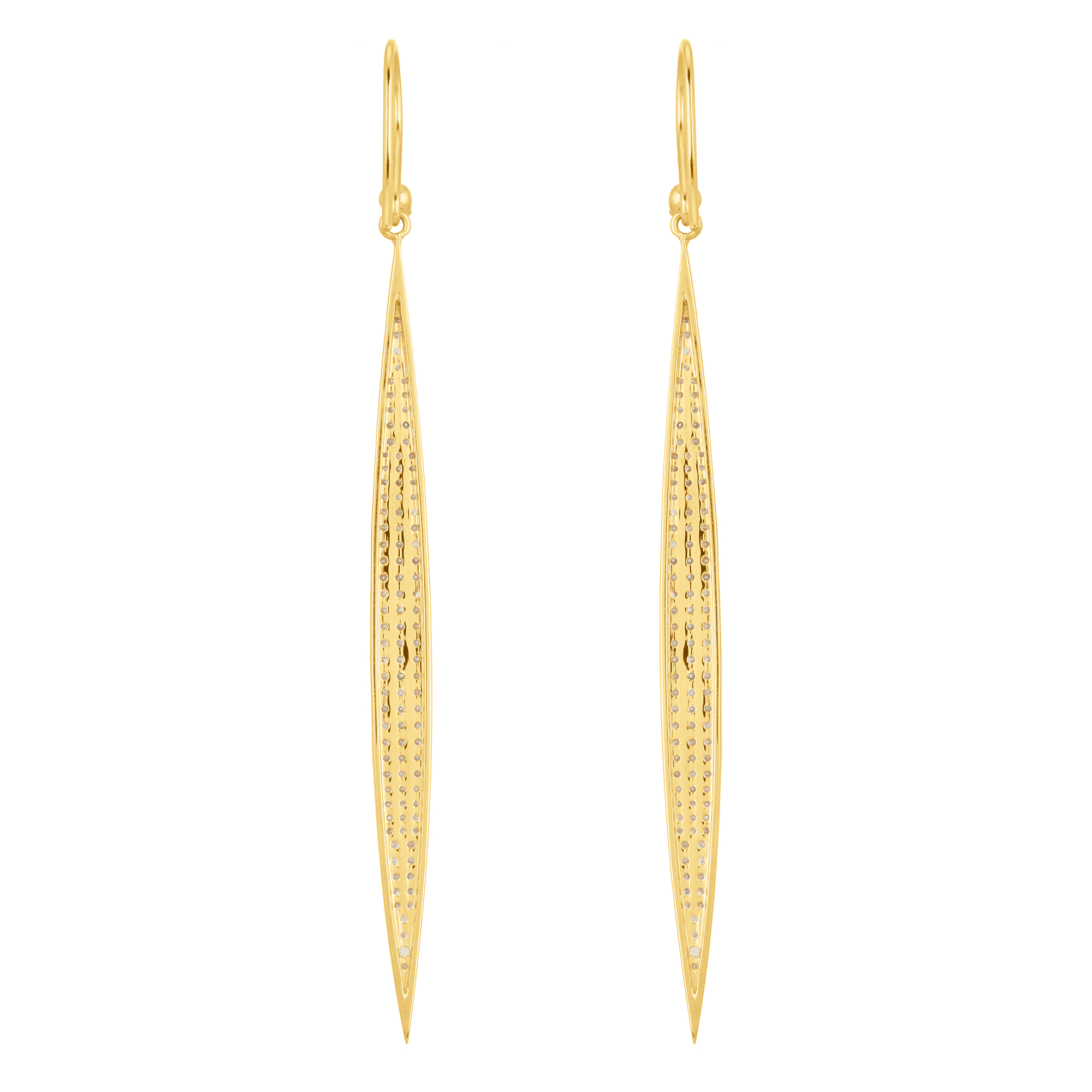 Yellow Gold DIamond Bar Fish Hook Earrings