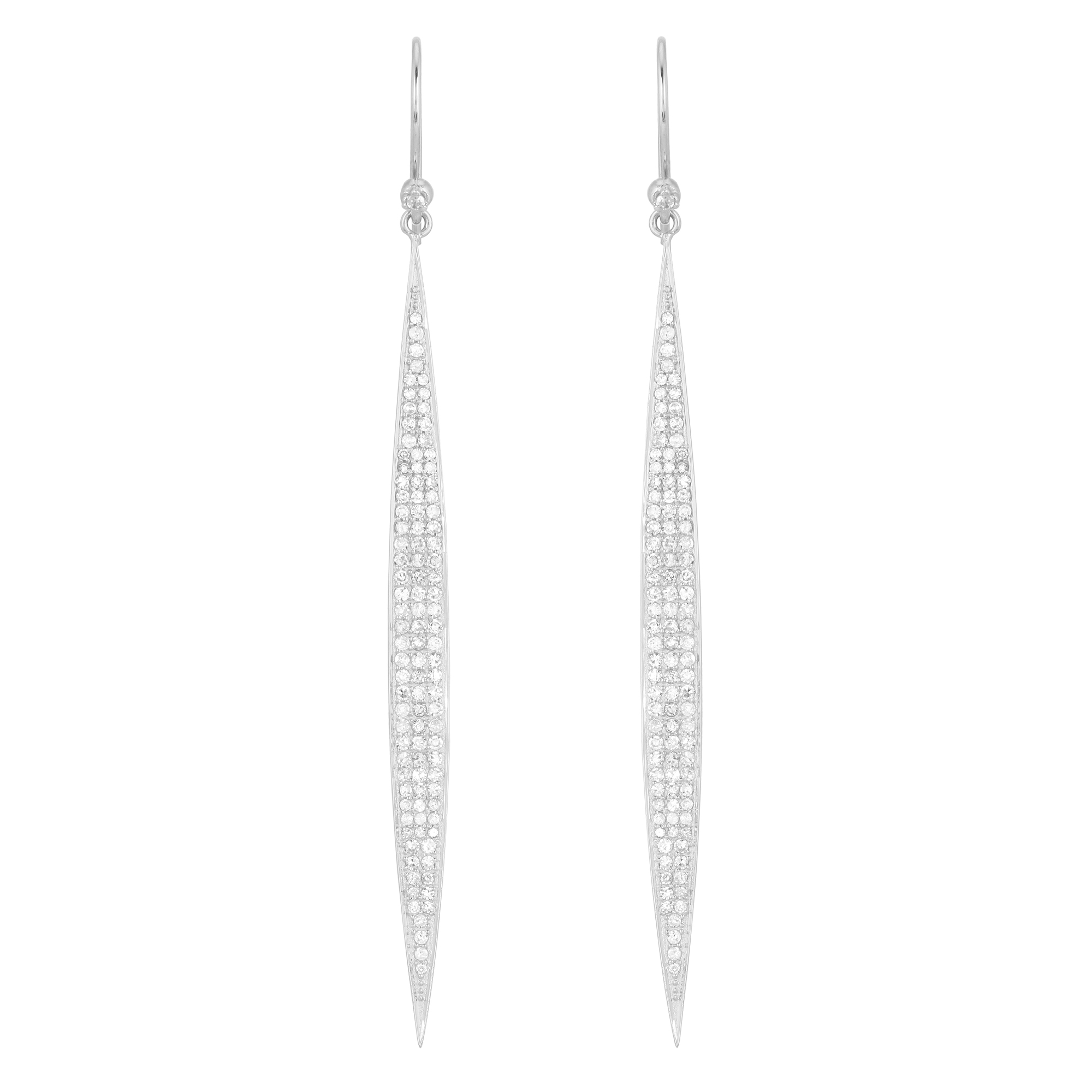 White Gold DIamond Bar Fish Hook Earrings