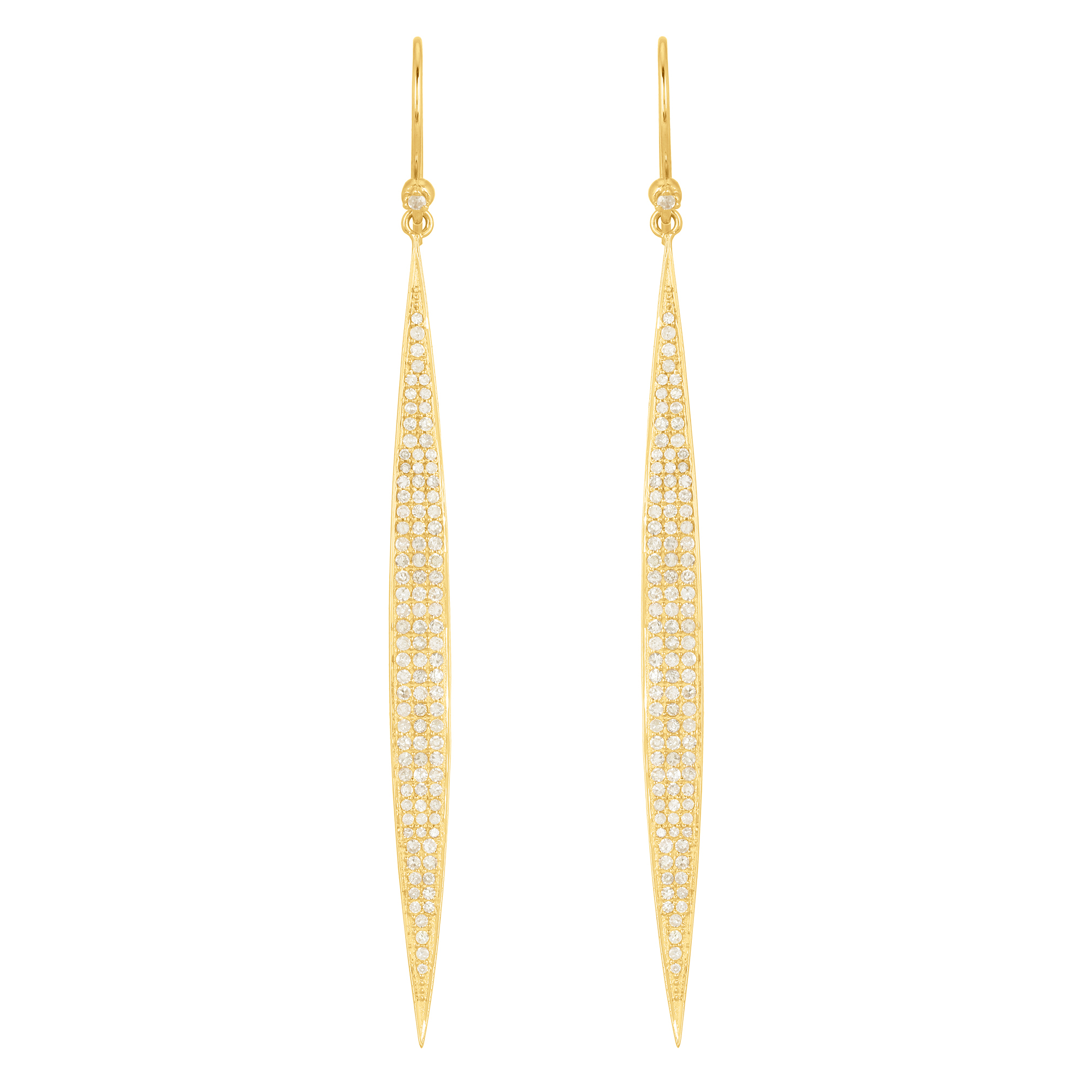 Yellow Gold DIamond Bar Fish Hook Earrings