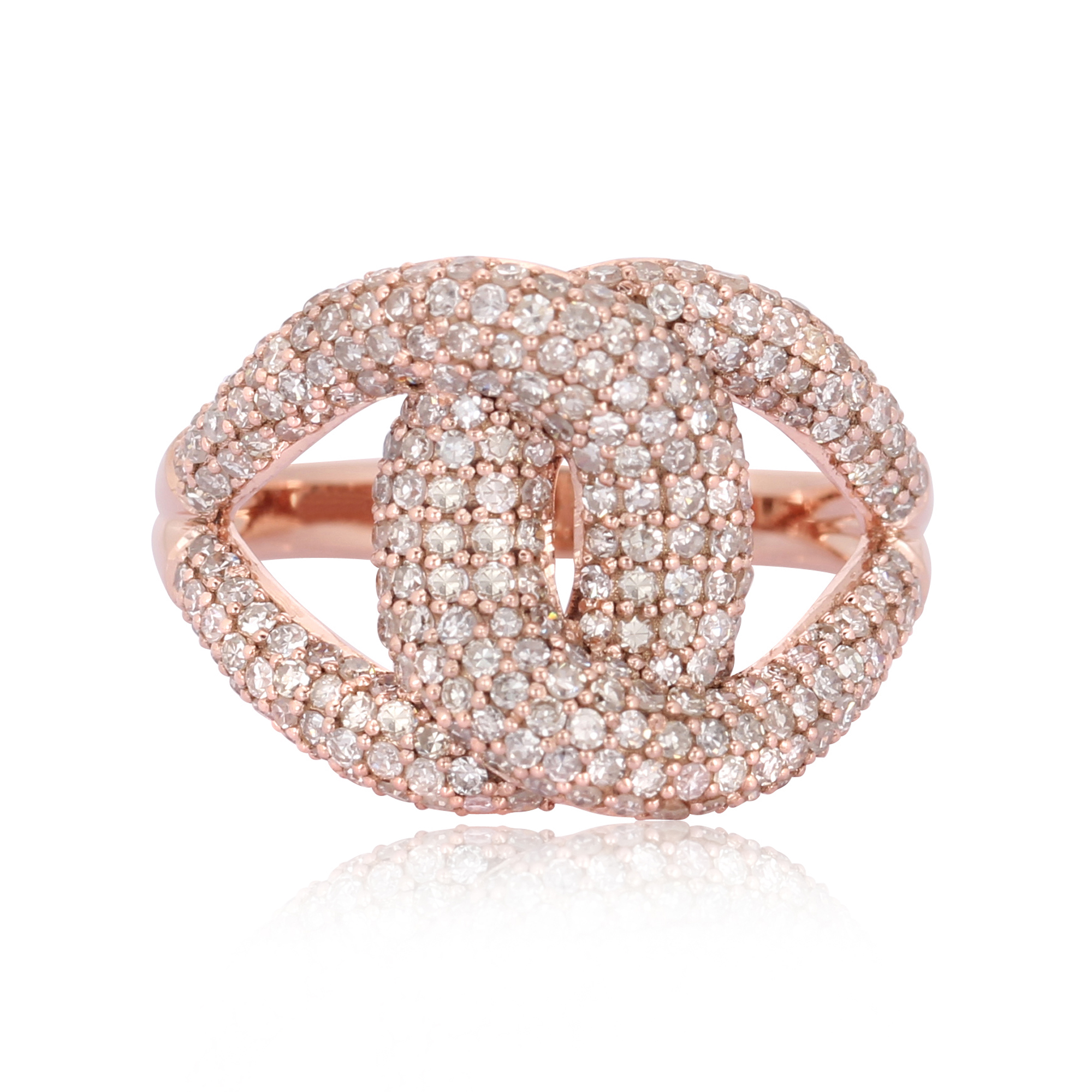 Sterling Silver Knot Ring With Studded Diamonds