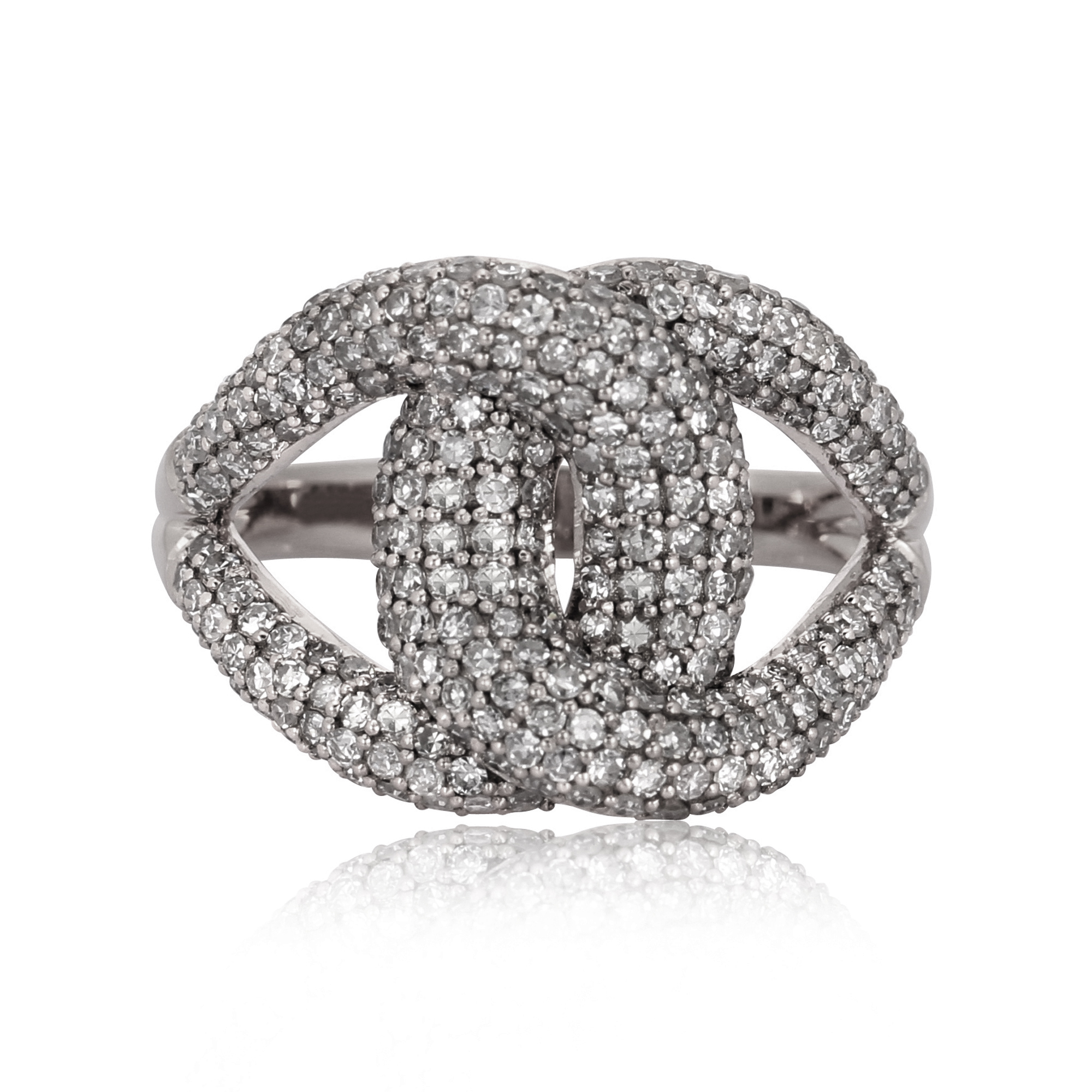 Sterling Silver Knot Ring With Studded Diamonds