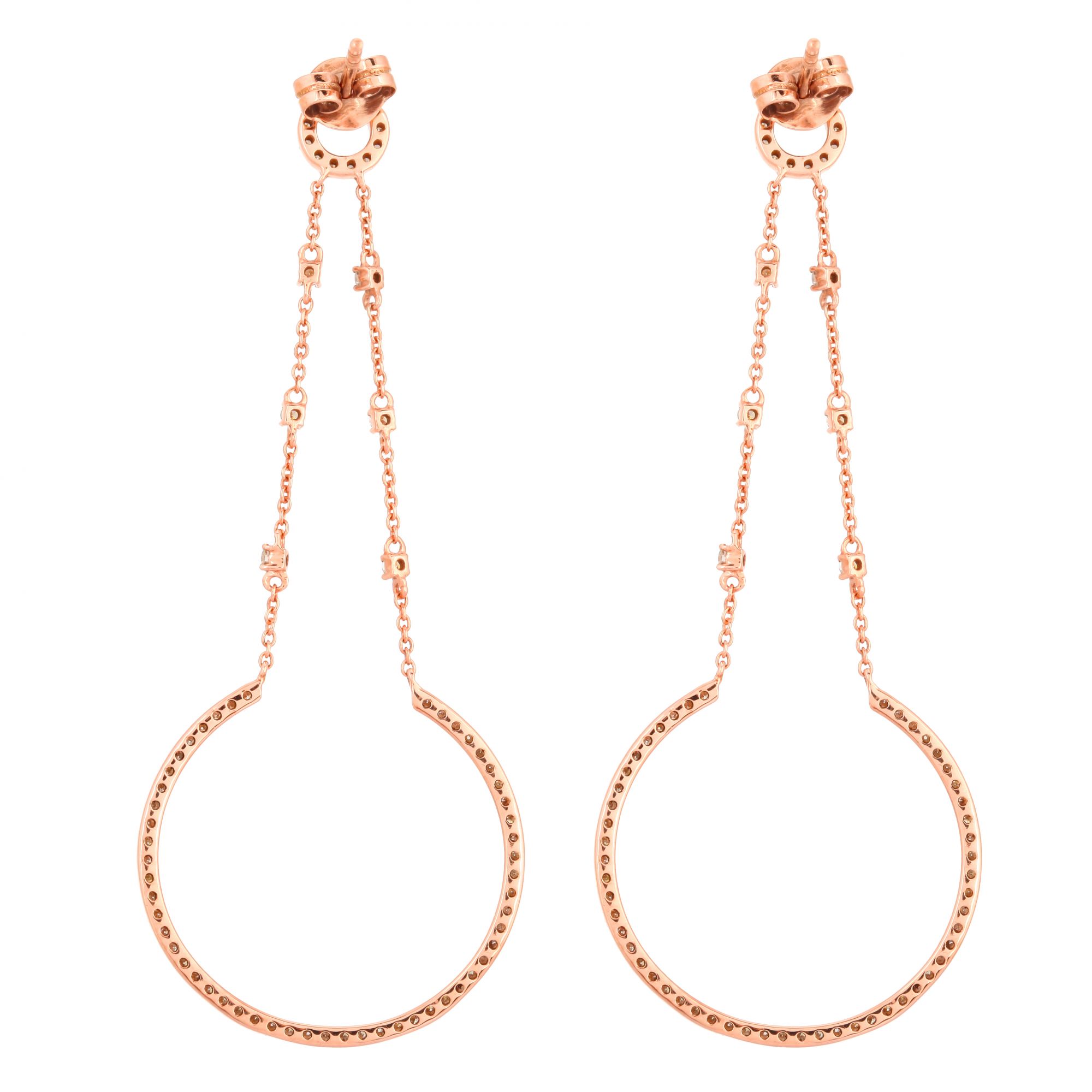 Rose Gold Dangle Diamond Studded Semi Circle Earrings