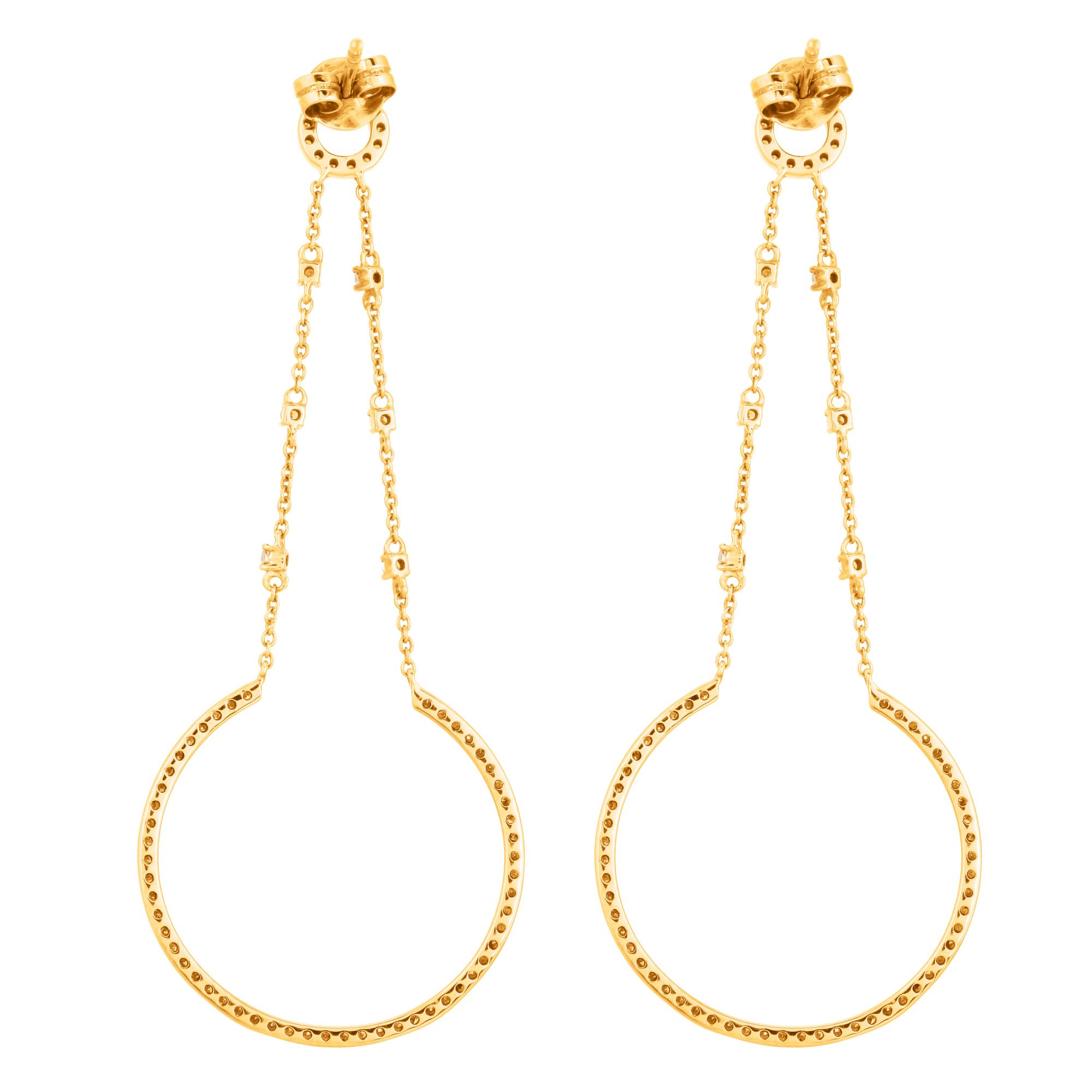Yellow Gold Dangle Diamond Studded Semi Circle Earrings