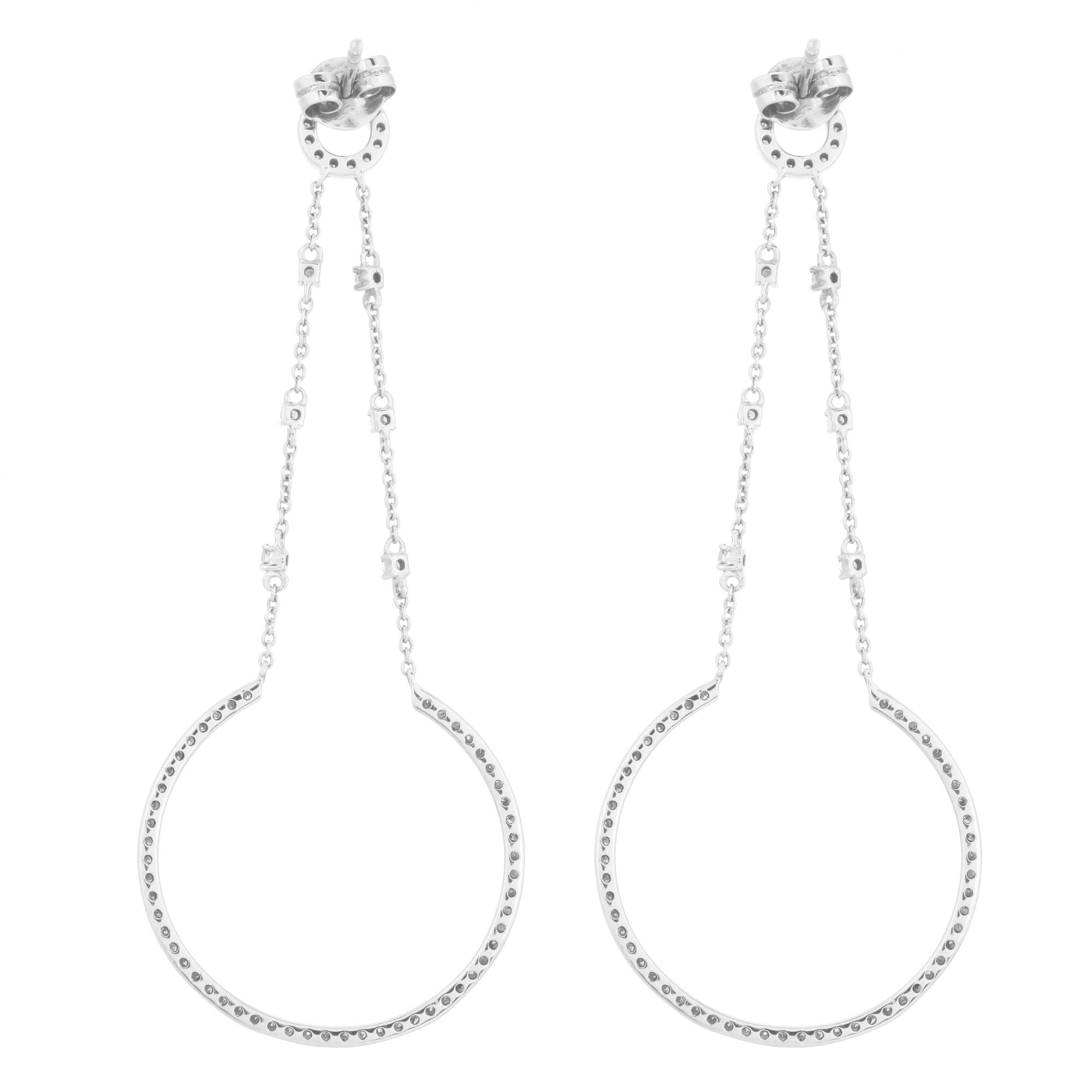 White Gold Dangle Diamond Studded Semi Circle Earrings