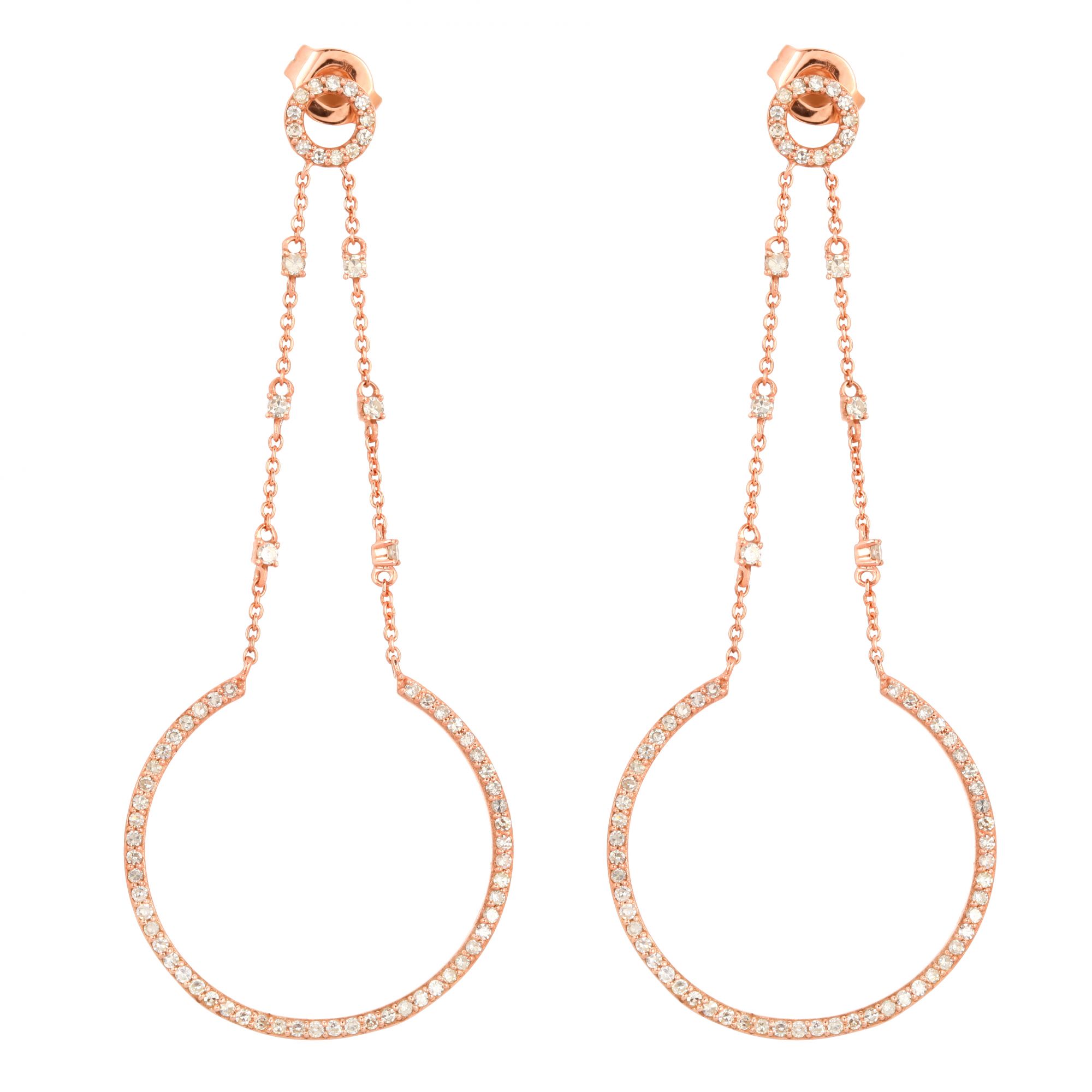 Rose Gold Dangle Diamond Studded Semi Circle Earrings
