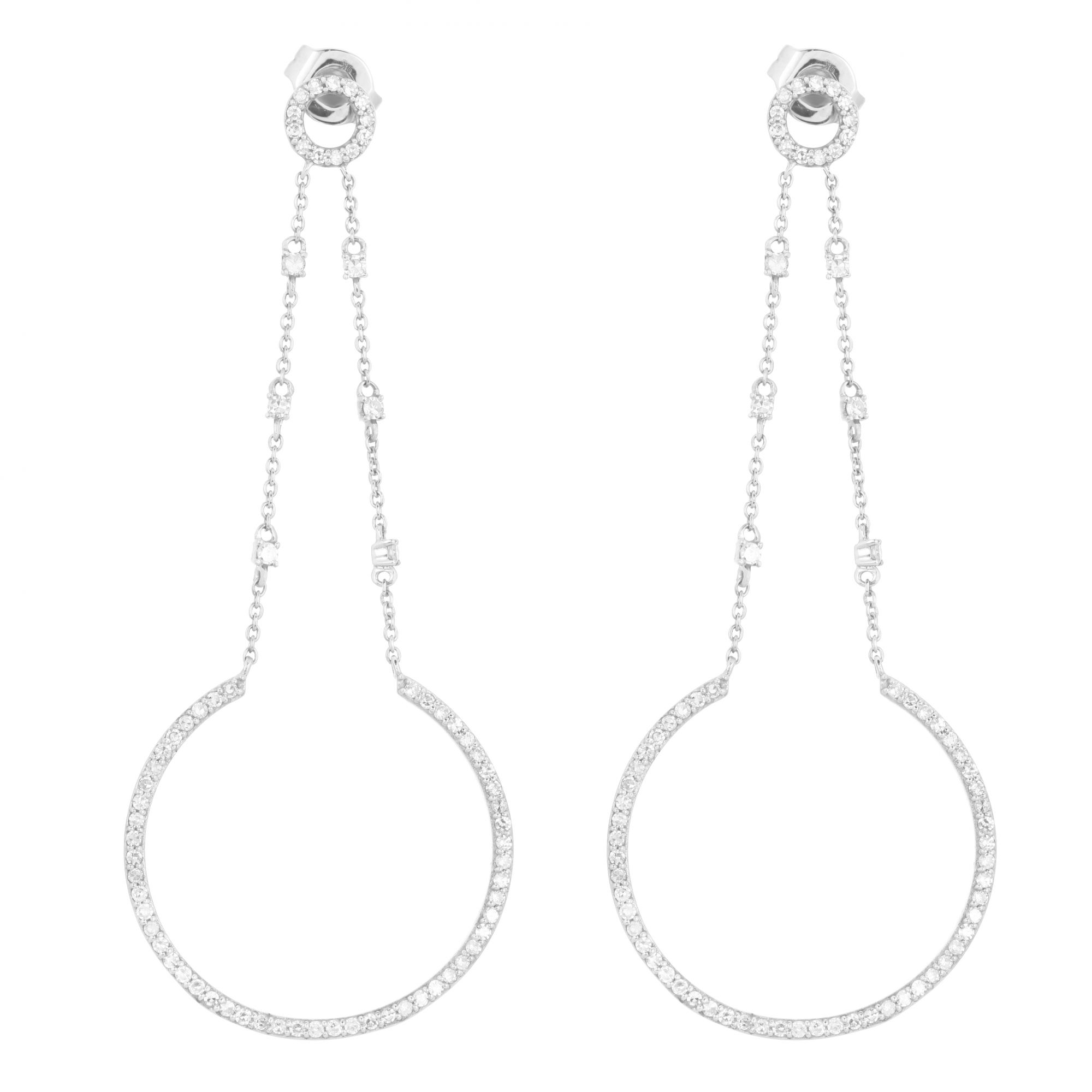 White Gold Dangle Diamond Studded Semi Circle Earrings