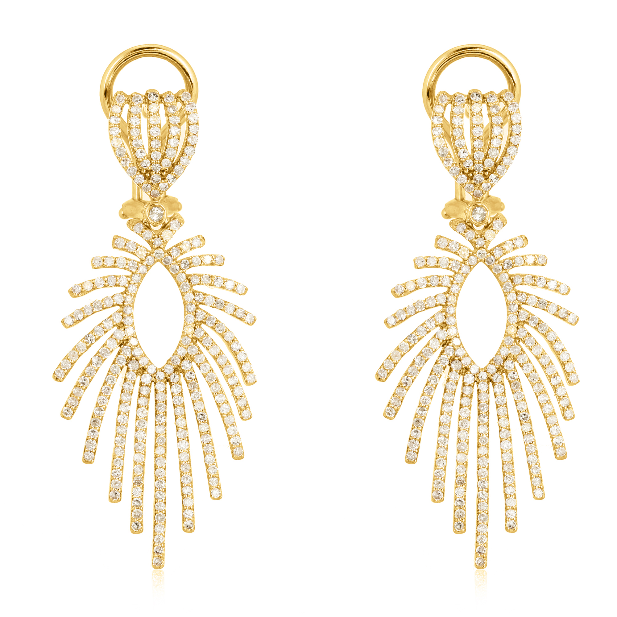 Yellow Gold Diamond Leaf Earrings