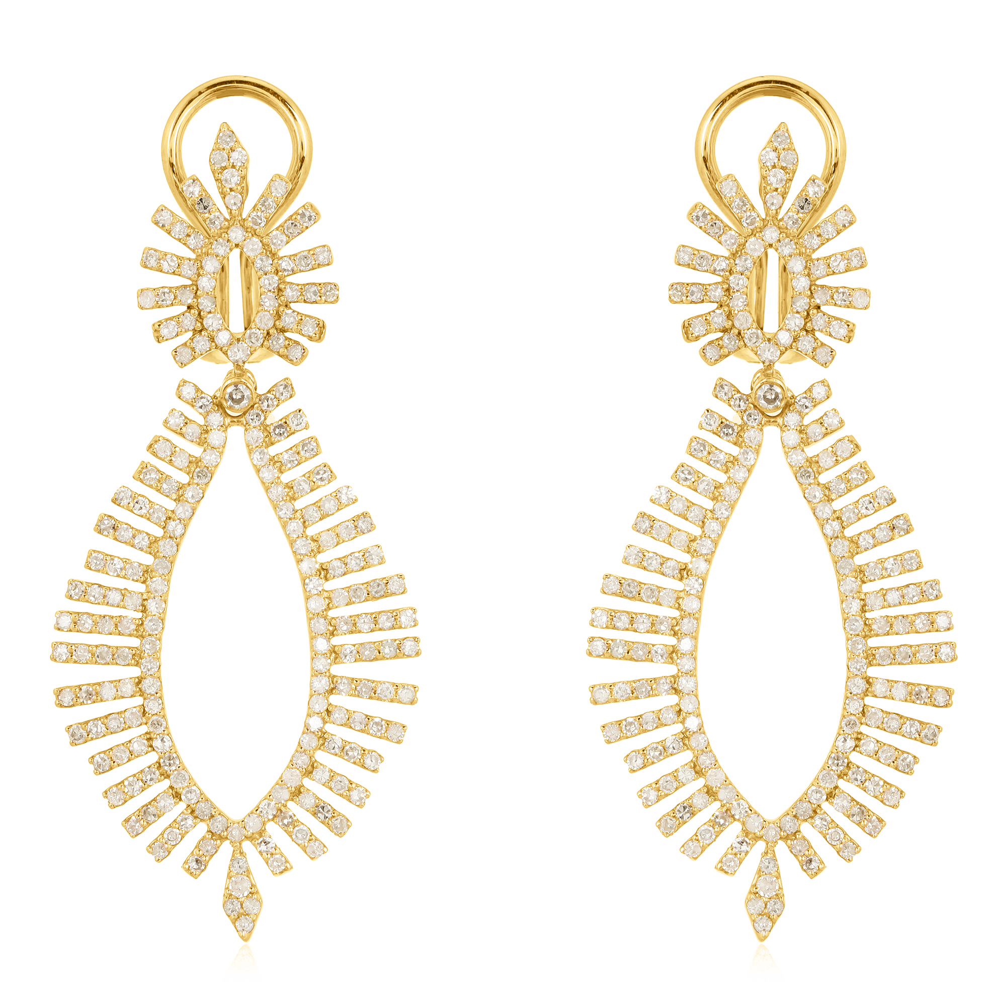 Yellow Gold Marquise shaped Leaf Diamond Earrings
