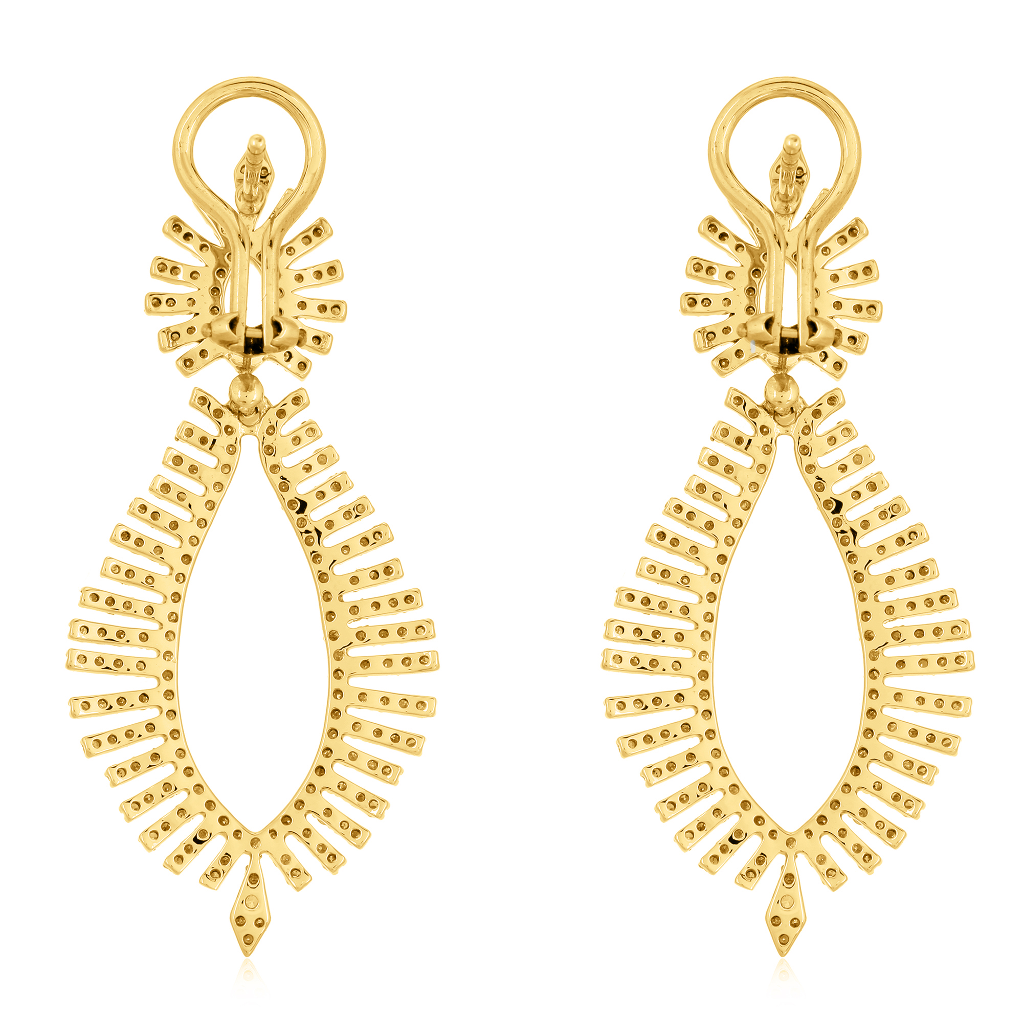 Yellow Gold Marquise shaped Leaf Diamond Earrings