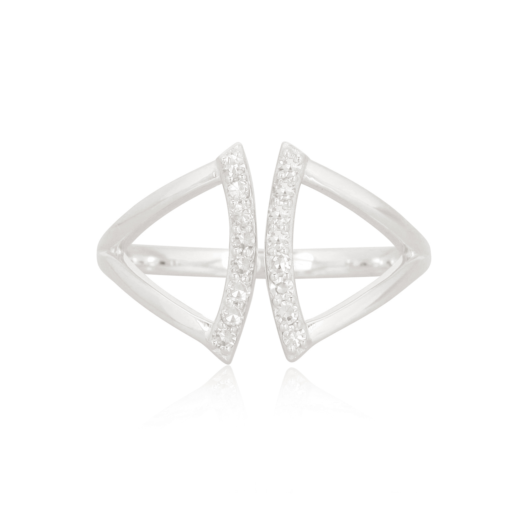 Sterling Silver Diamond Studded Gap Ring