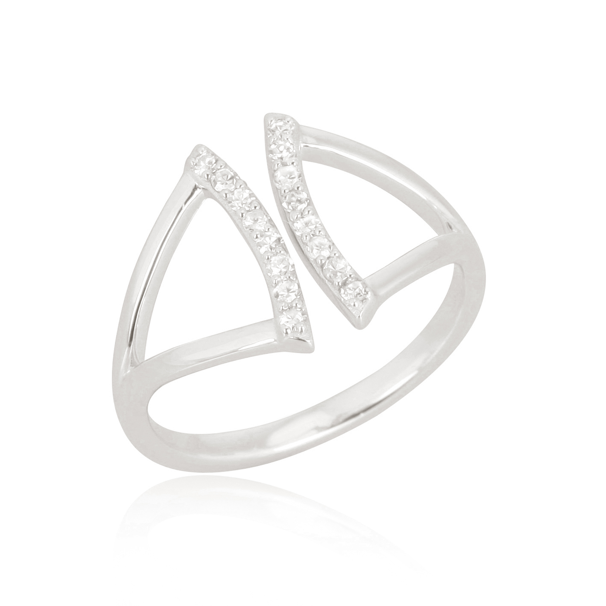 Sterling Silver Diamond Studded Gap Ring