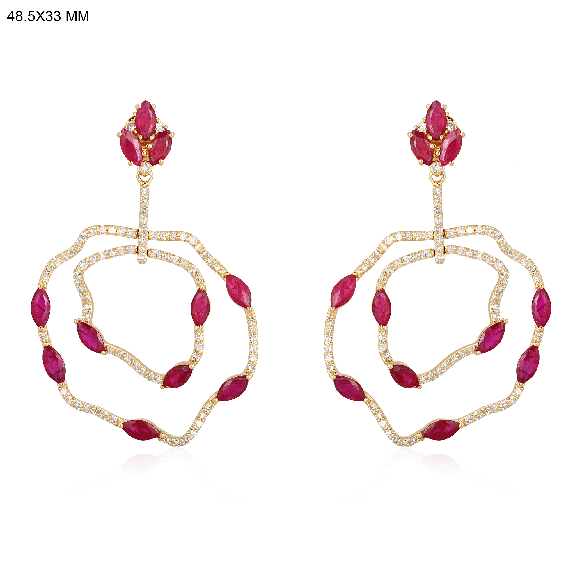 Yellow Gold Ruby Diamond Dangles