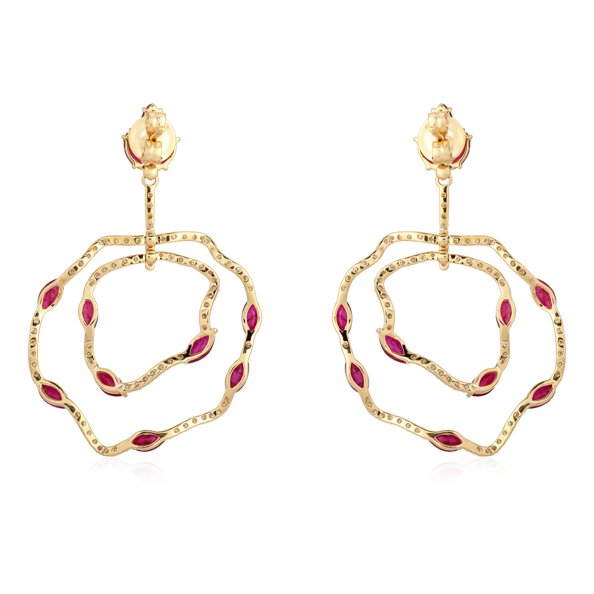 Yellow Gold Ruby Diamond Dangles