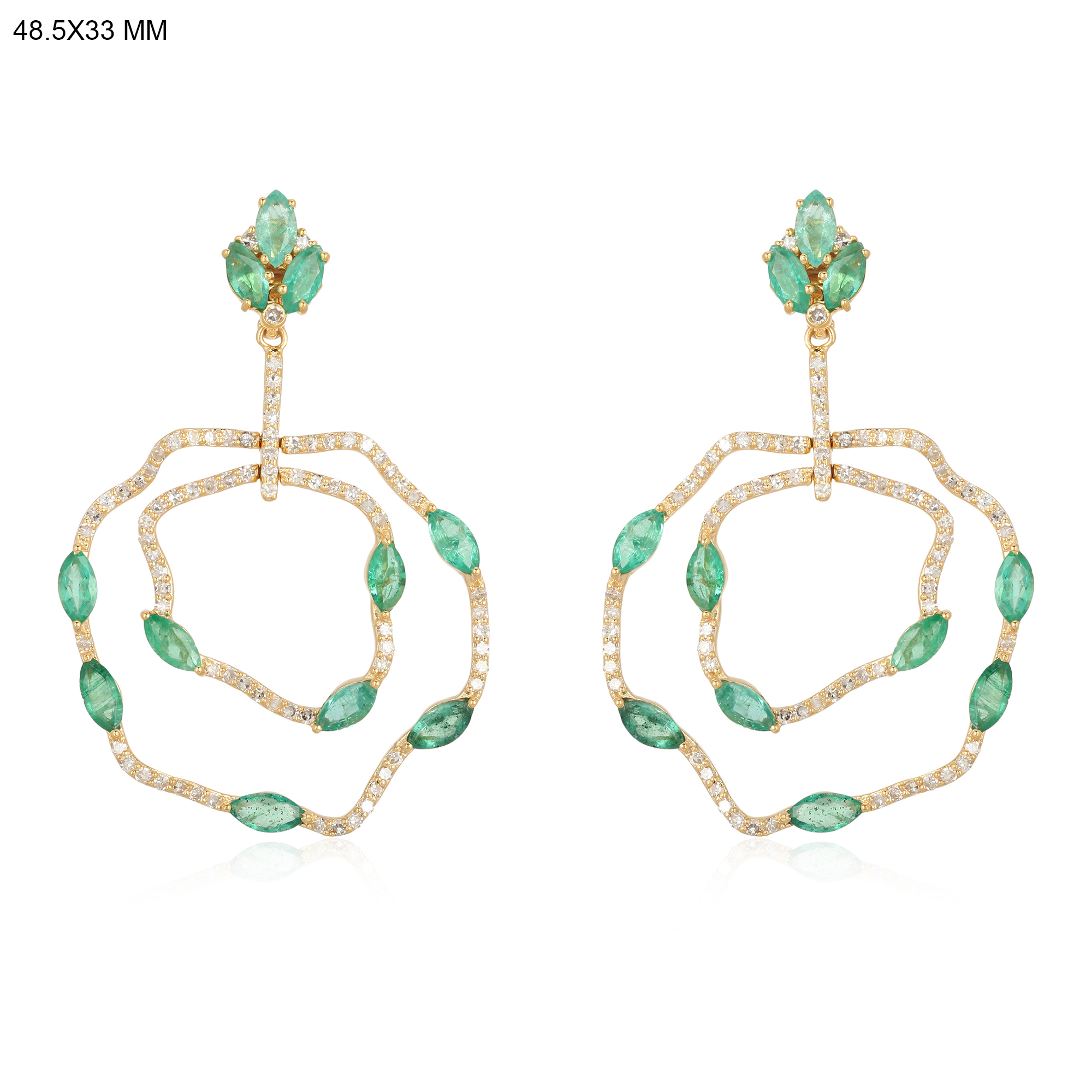 Yellow Gold Emerald Diamond Dangles