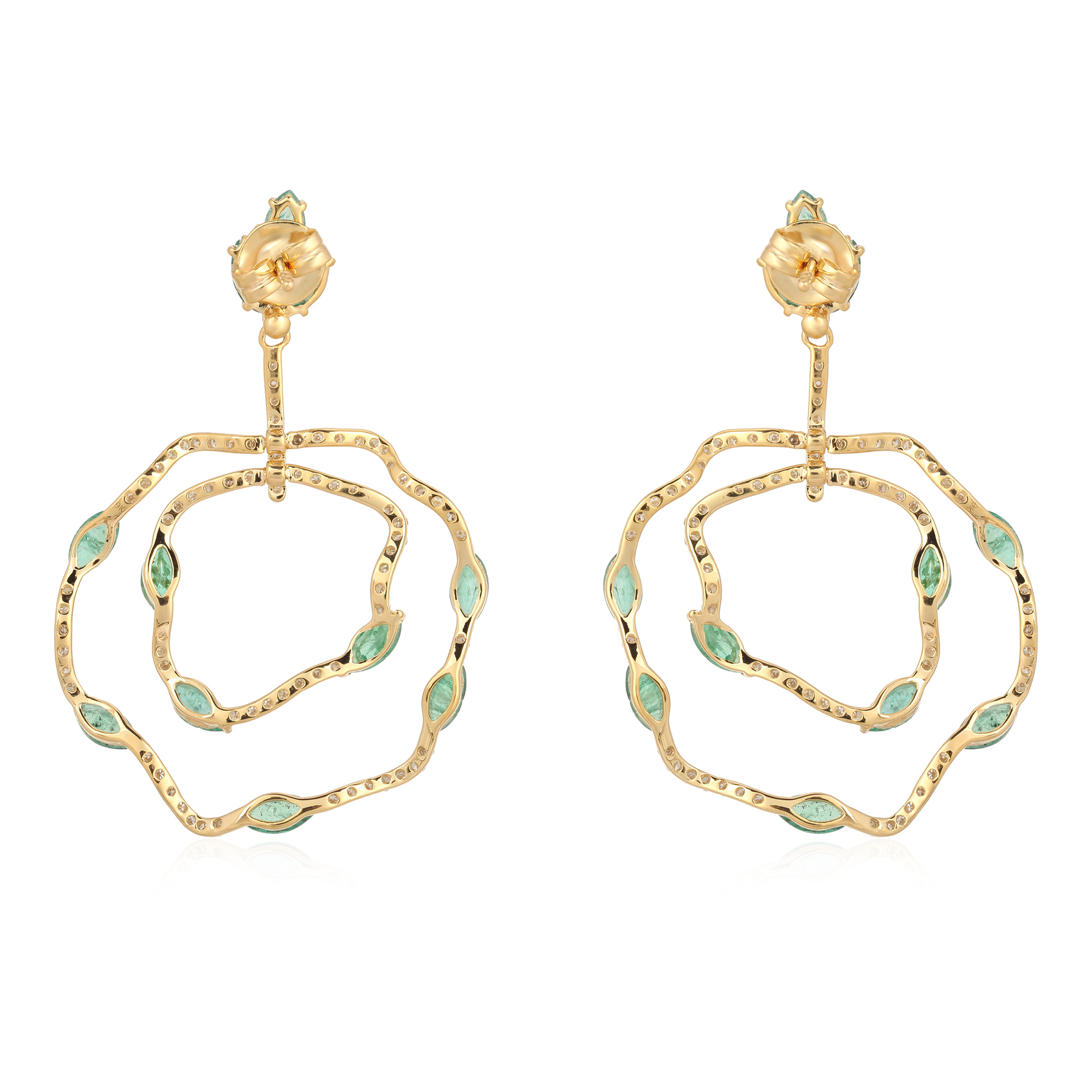 Yellow Gold Emerald Diamond Dangles