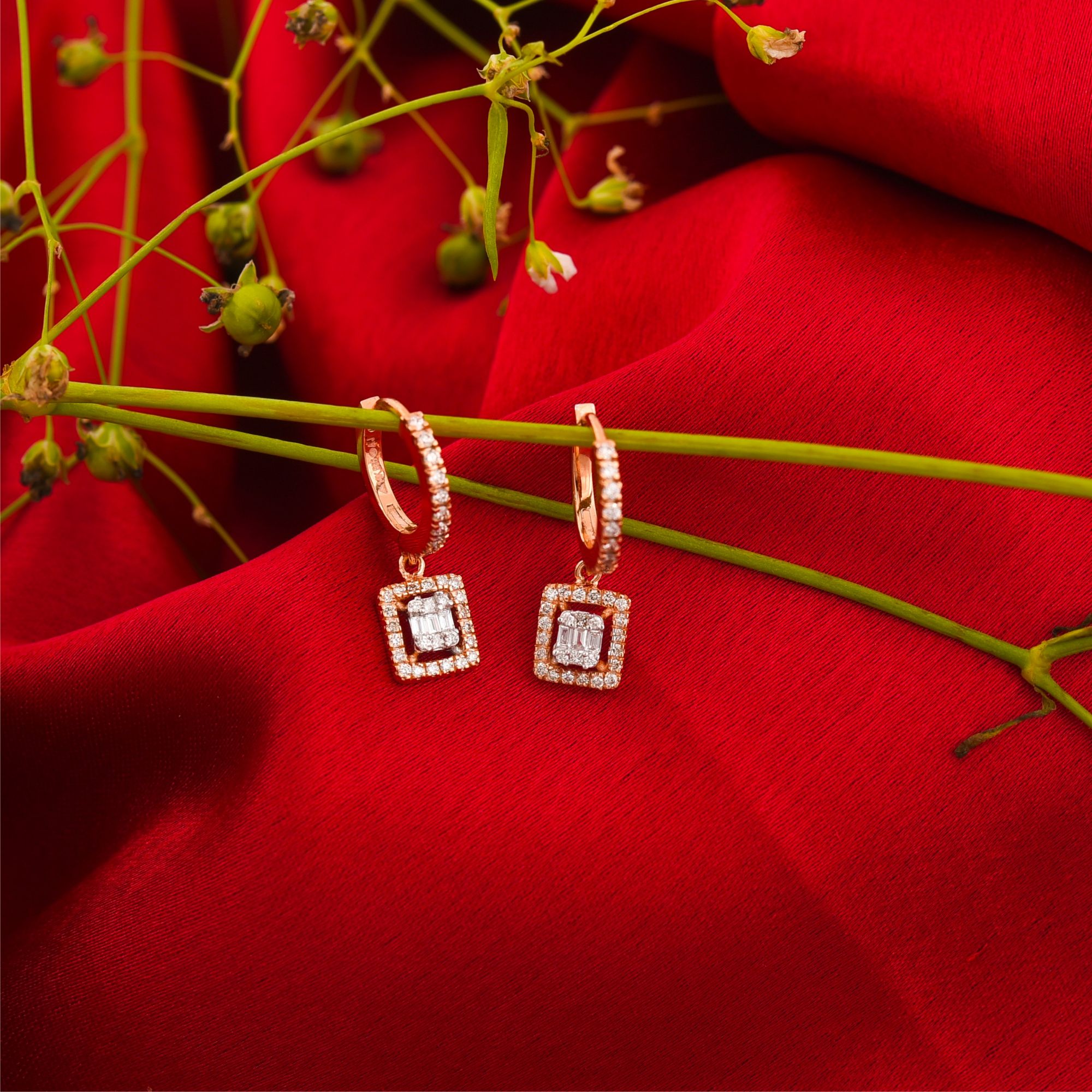 Rose Gold Baguette Diamond Dangle Earrings