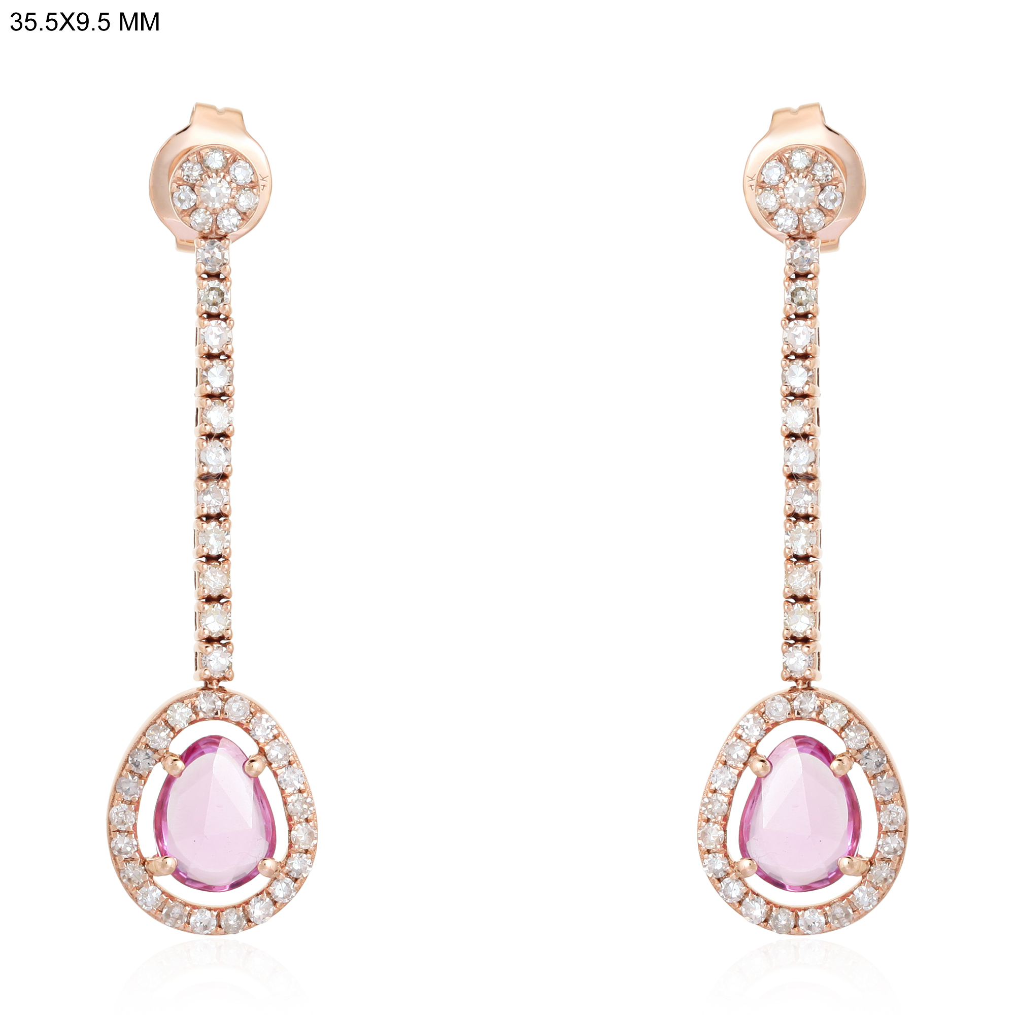 Rose Gold Pink Sapphire Diamond Dangle Earrings