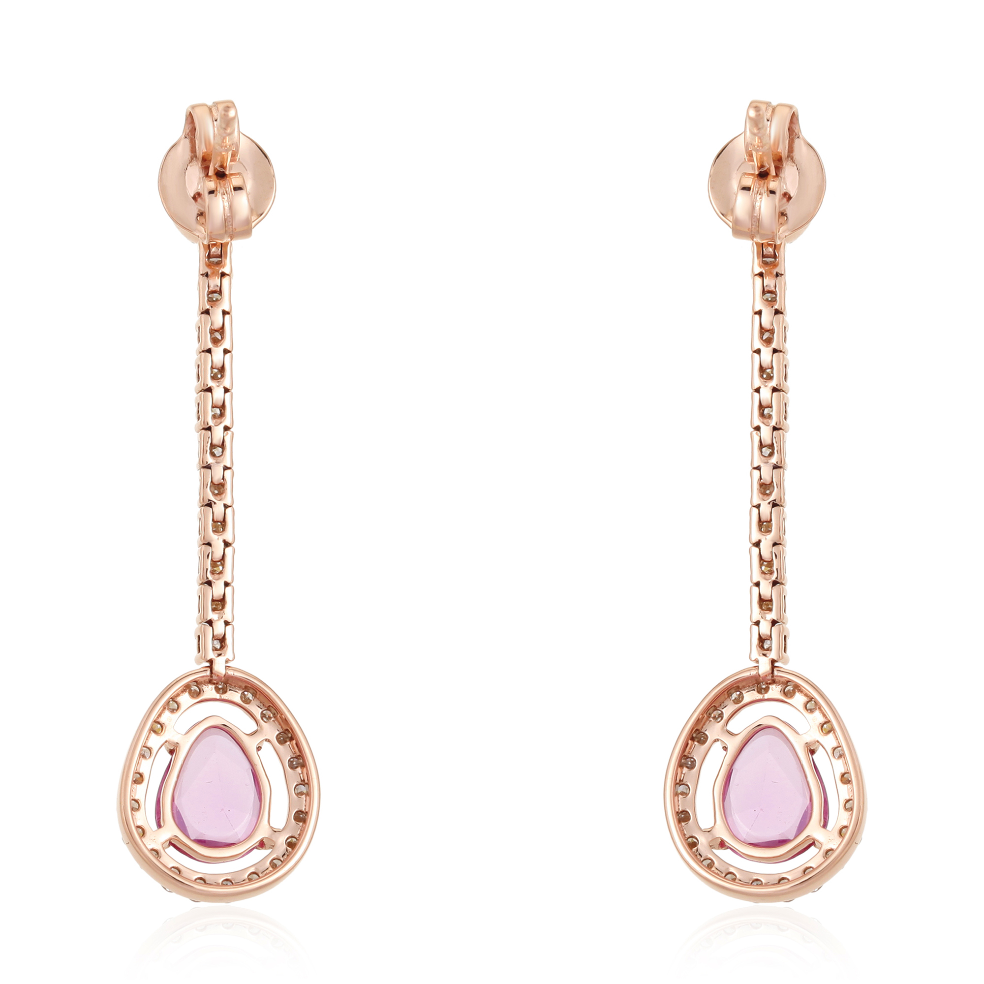 Rose Gold Pink Sapphire Diamond Dangle Earrings