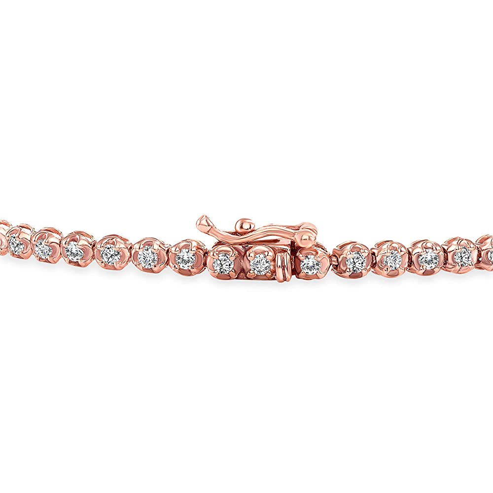 Rose Gold 089 Cts Tiger Prong Diamond Tennis Bracelet