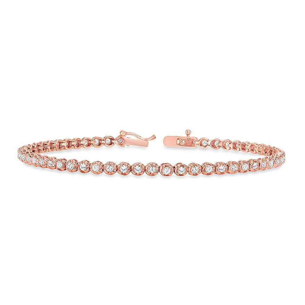 Rose Gold 089 Cts Tiger Prong Diamond Tennis Bracelet