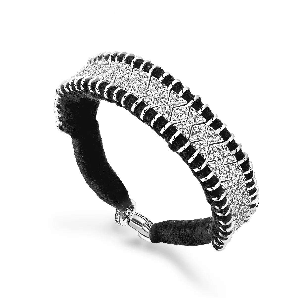 Woven Black Bracelet With Diamonds
