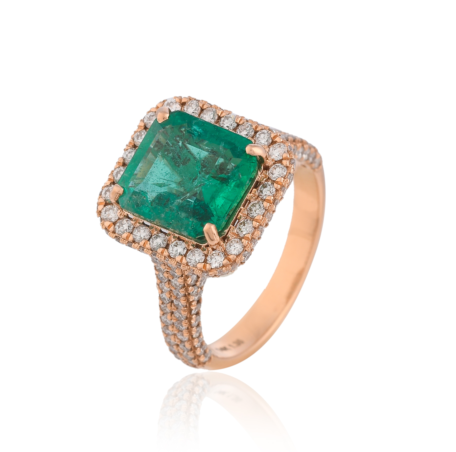 Rose Gold classic emerald halo ring