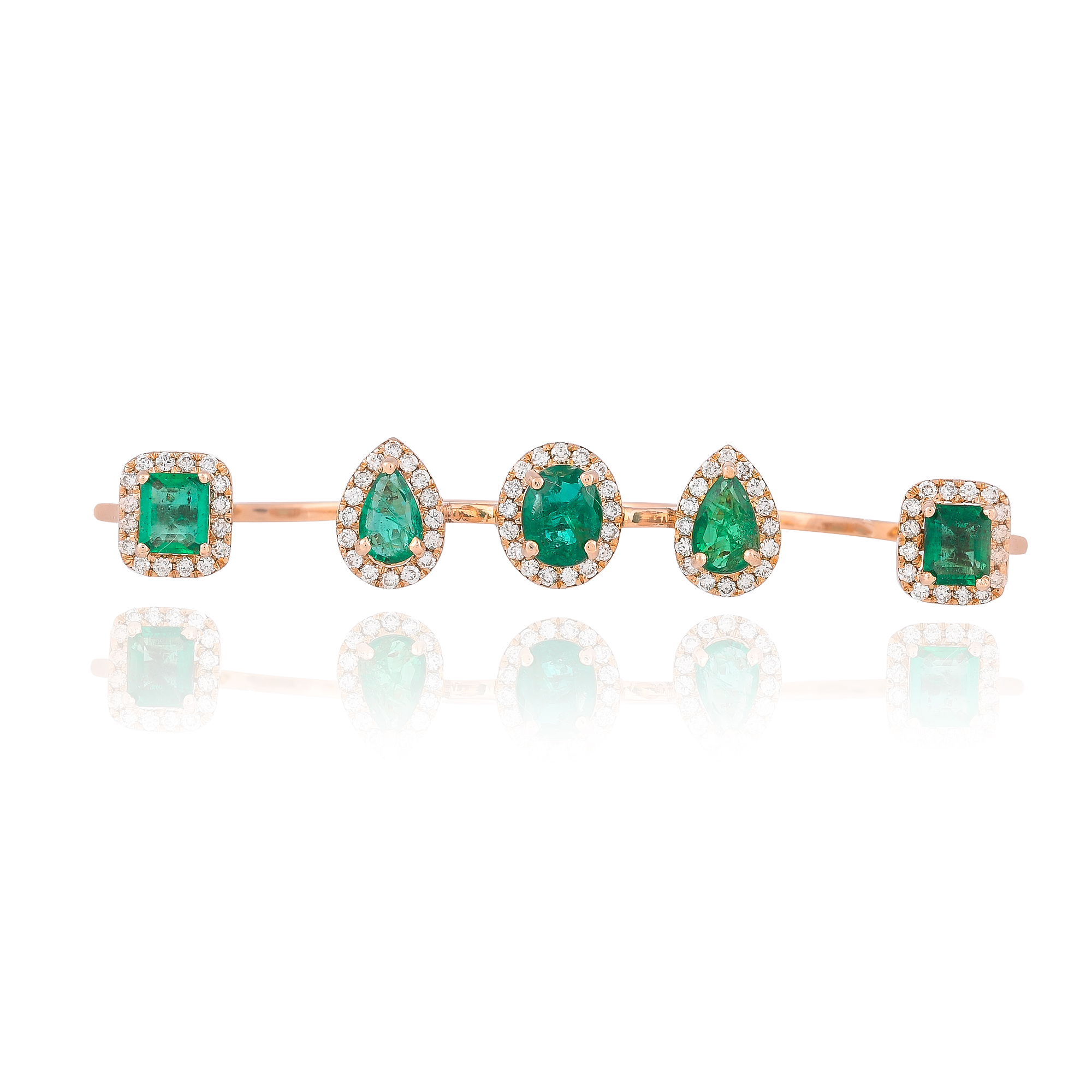 Rose Gold Emerald Diamond 3 Finger Ring