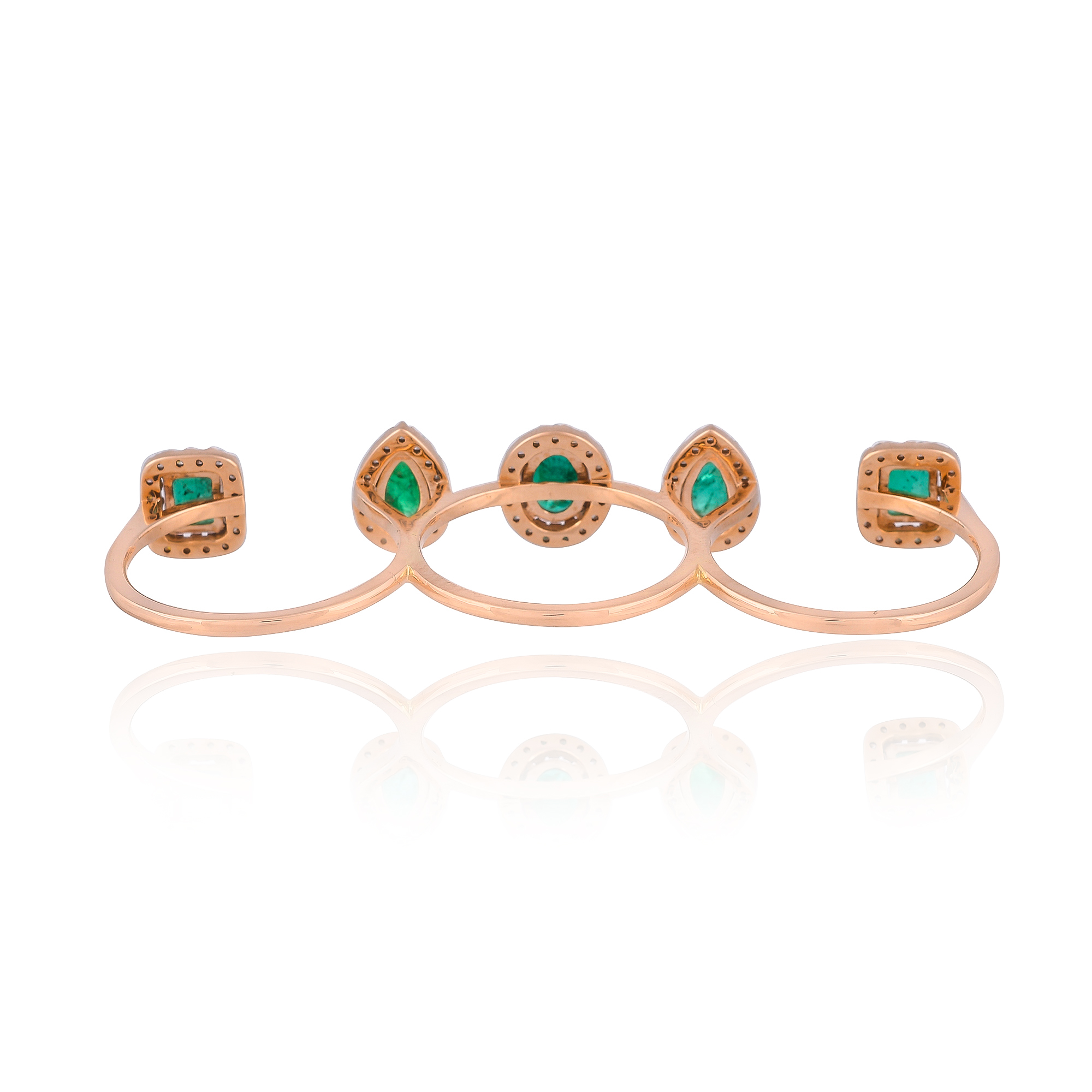 Rose Gold Emerald Diamond 3 Finger Ring