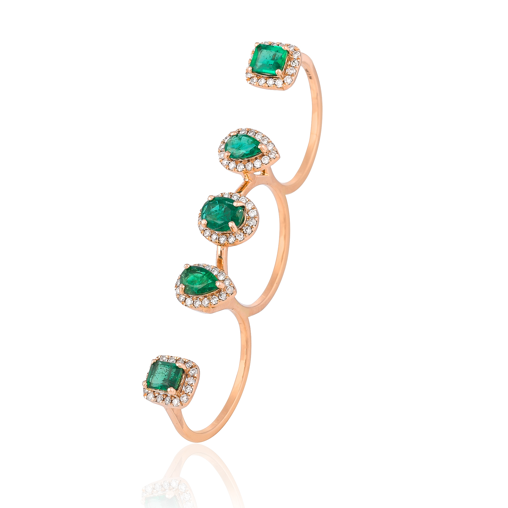 Rose Gold Emerald Diamond 3 Finger Ring