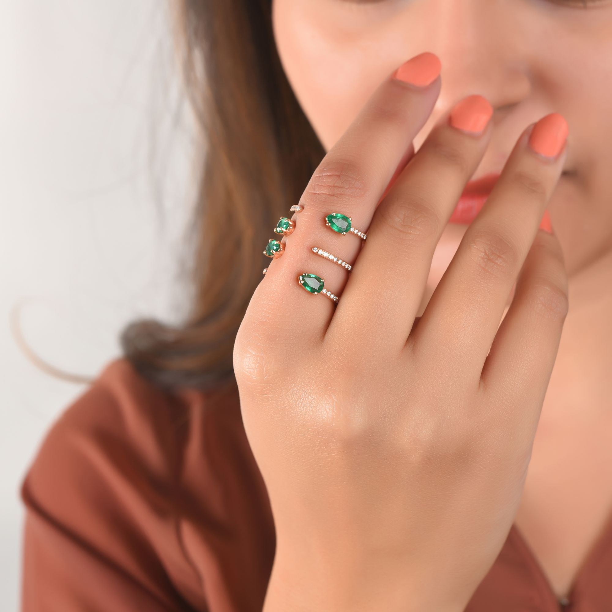 Rose Gold Pear Gap Emerald Diamond Ring