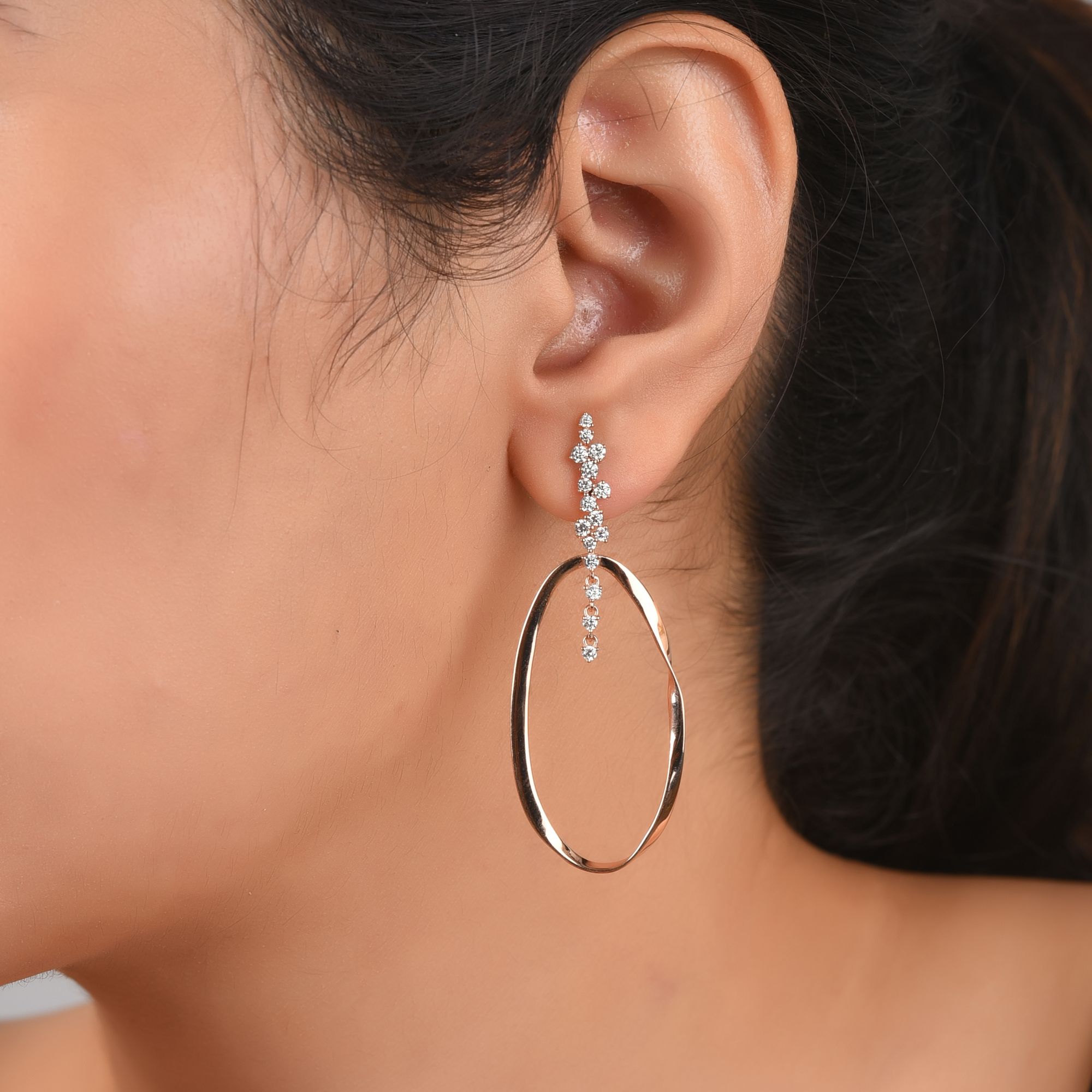 Rose Gold Hoop Diamond Earrings