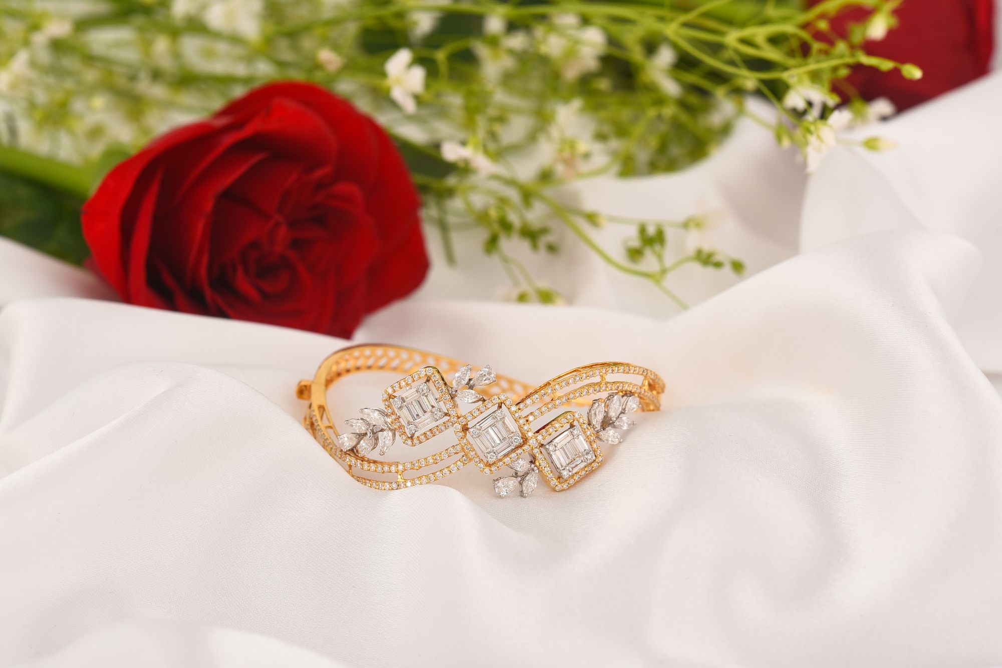 Yellow Gold Baguette Diamond Bangle