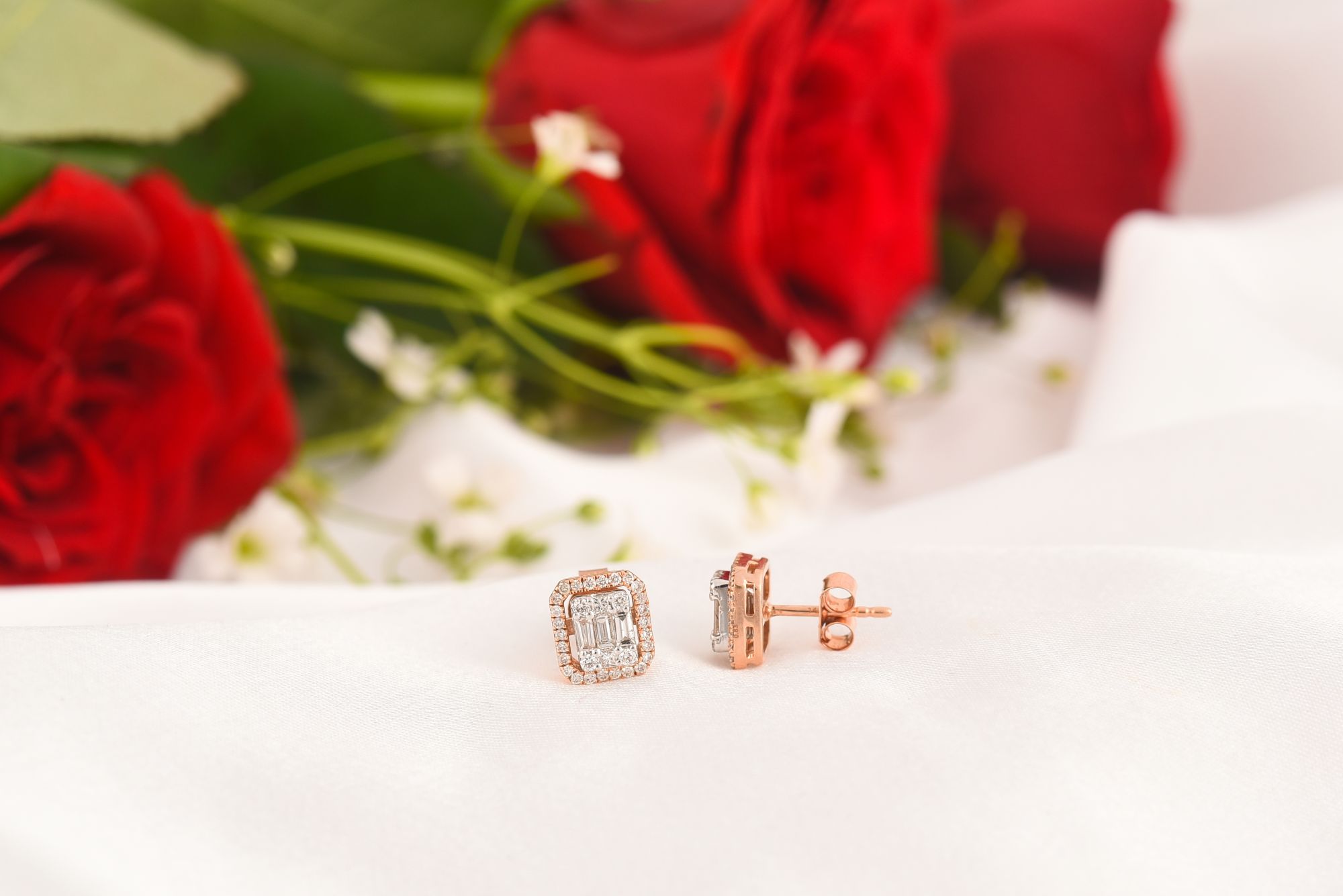 Rose Gold Baguette Diamond Studs